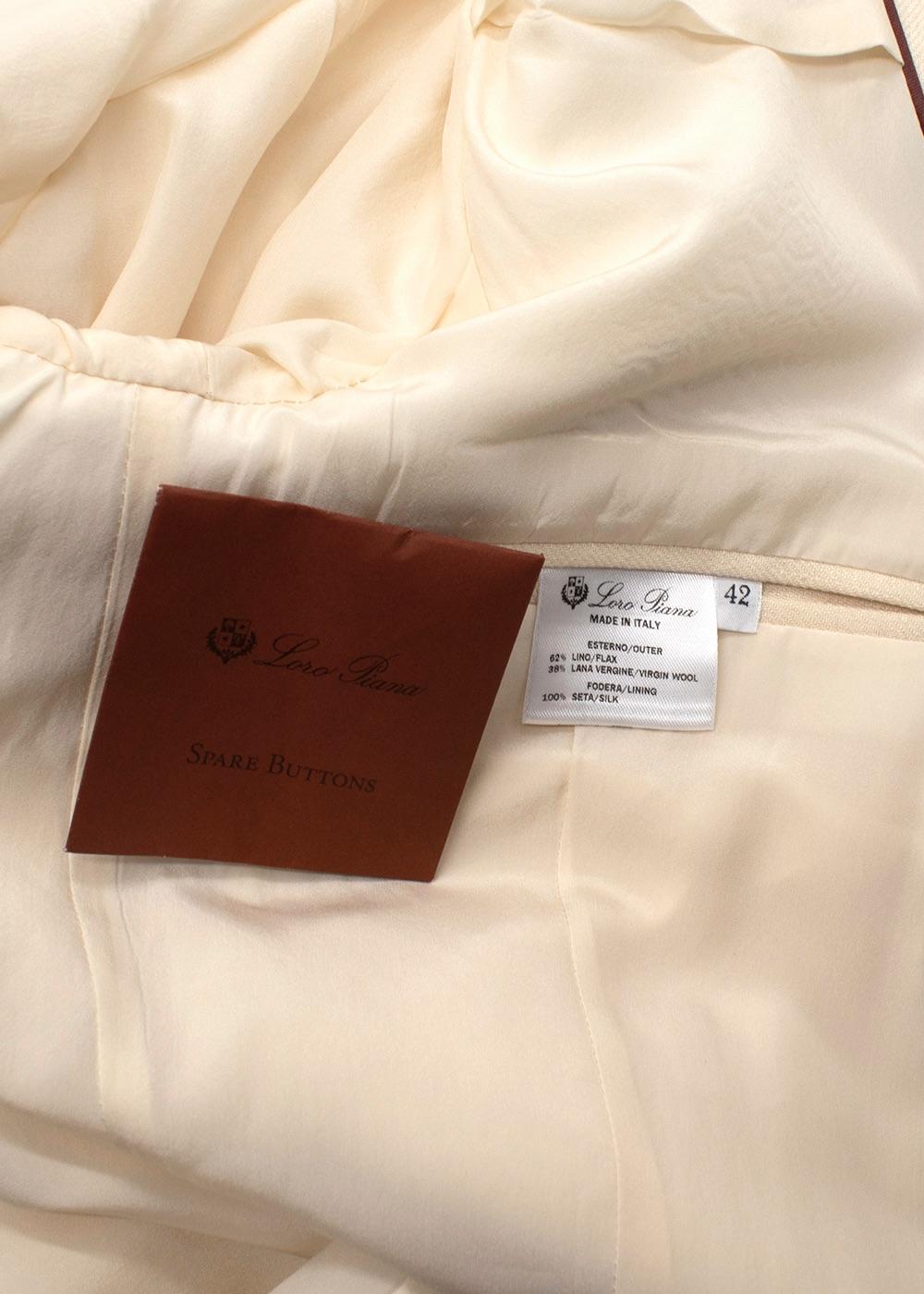Loro Piana Cream Double Breasted Linen Blazer