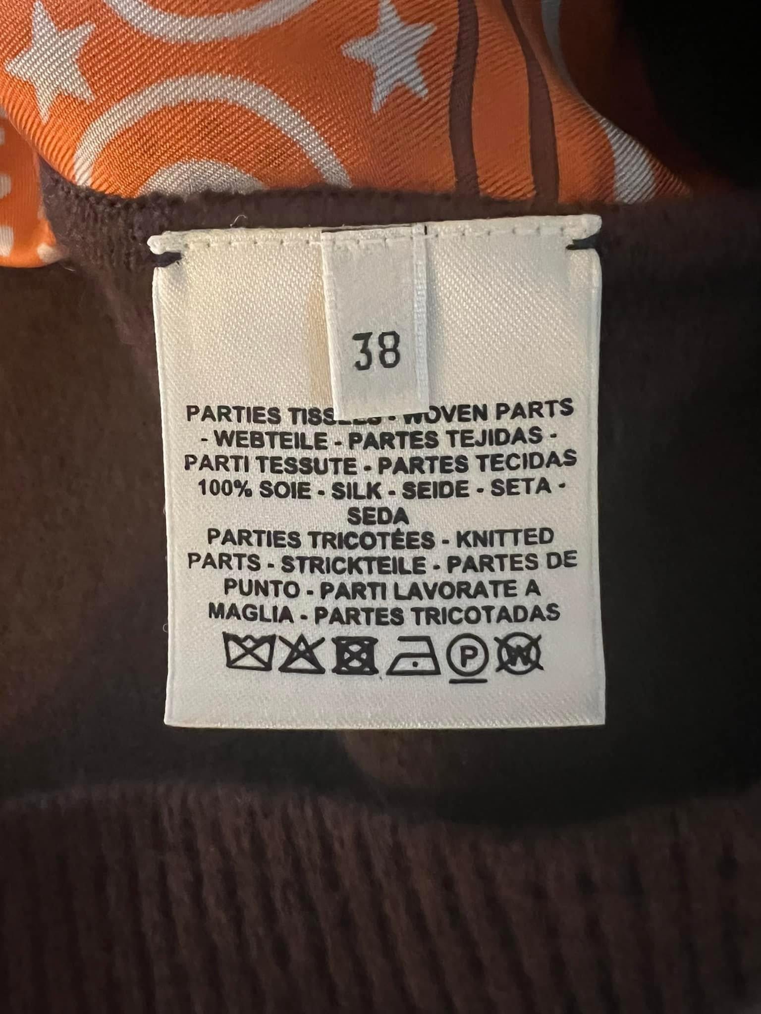 Hermes Orange and Brown Silk Blend Short Sleeve Twillaine Top