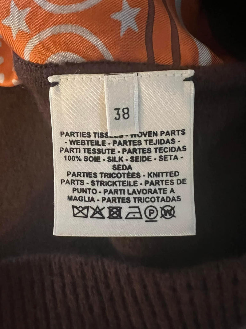 Hermes Orange and Brown Silk Blend Short Sleeve Twillaine Top