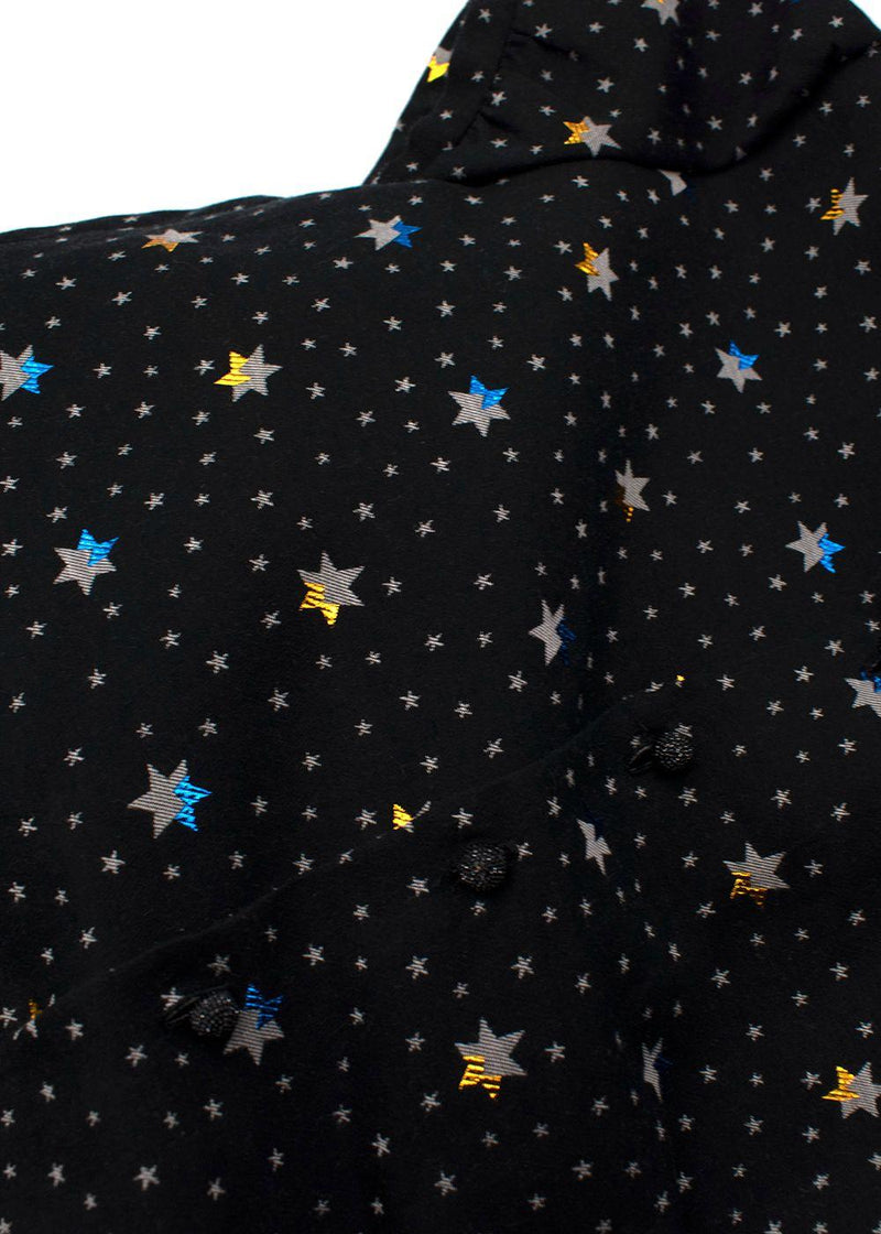 Black Metallic Detail Star Print Embellished Dress
