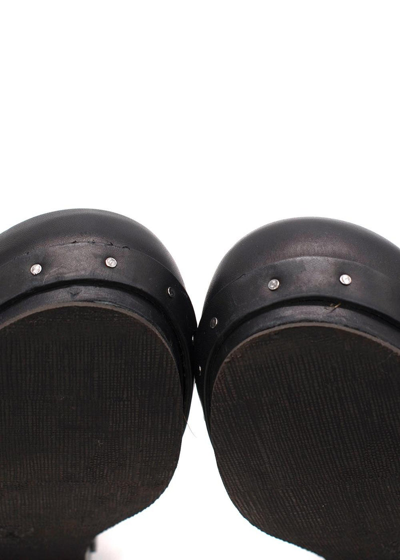 Brunello Cucinelli Black Bead-Embellished Leather Clogs