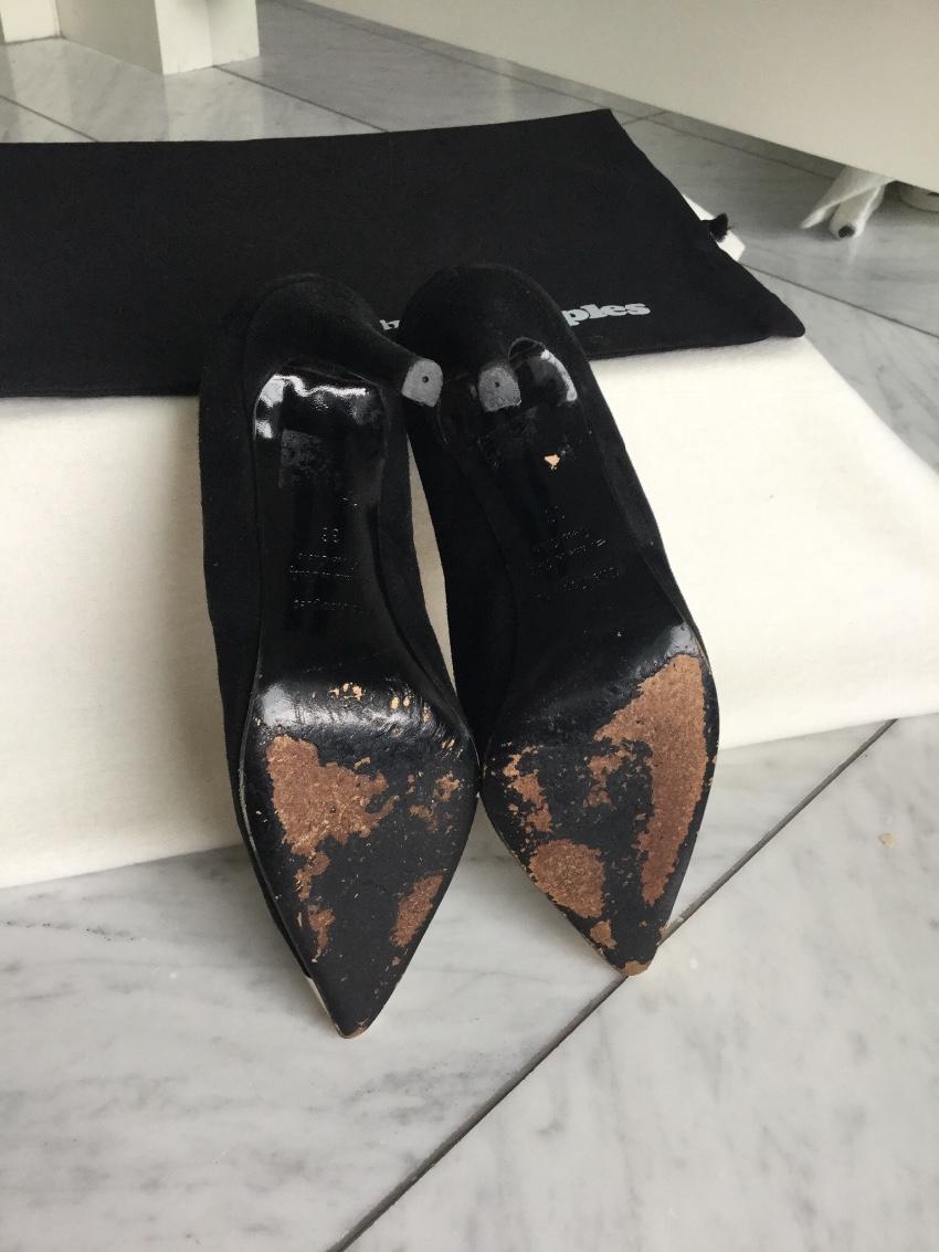 The Kooples Black Suede Gold Cap-Toe Pumps