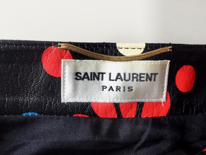 Saint Laurent Floral Printed Leather Skirt
