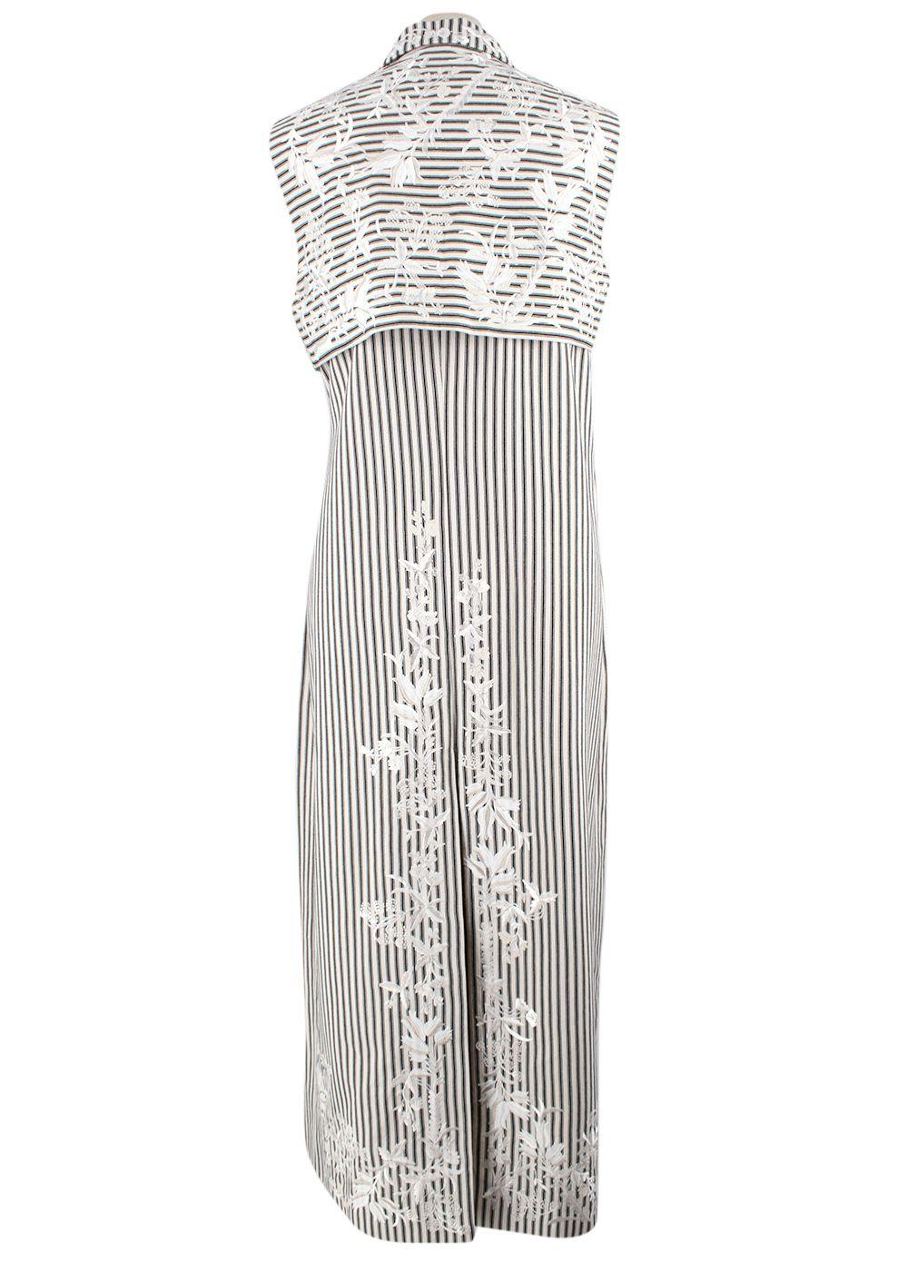 Erdem Floral Embroidered Striped Longline Wrap Jacket