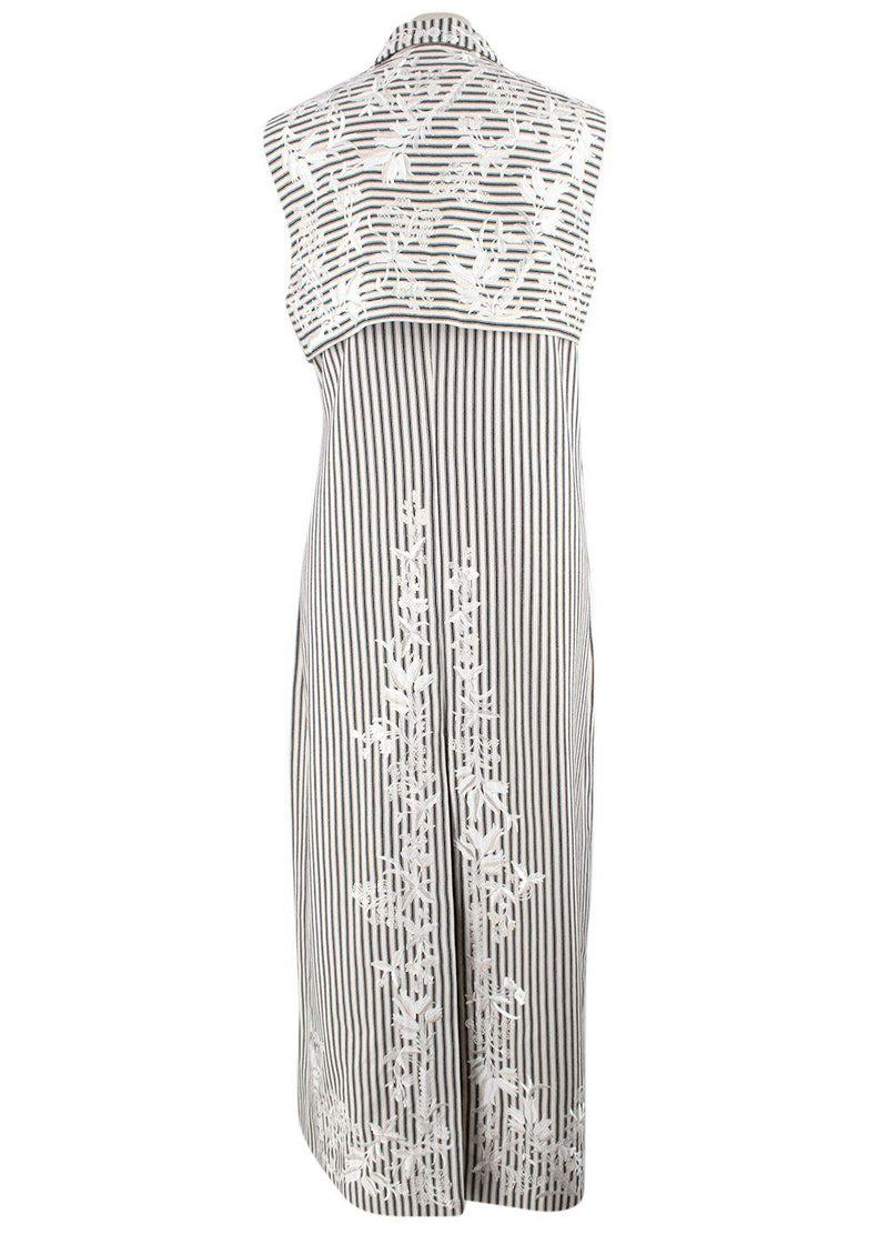 Erdem Floral Embroidered Striped Longline Wrap Jacket