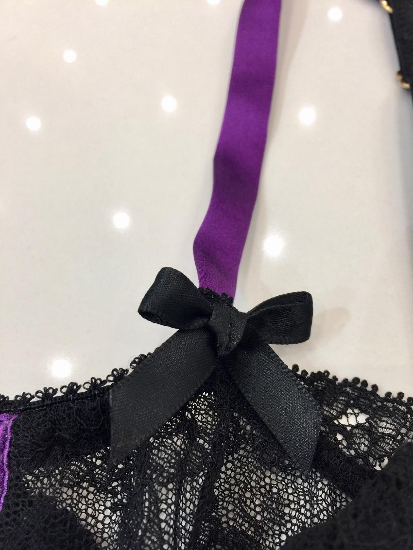 Lucile Purple Silk & Black Leavers Lace Underwired Bra & Thong Set