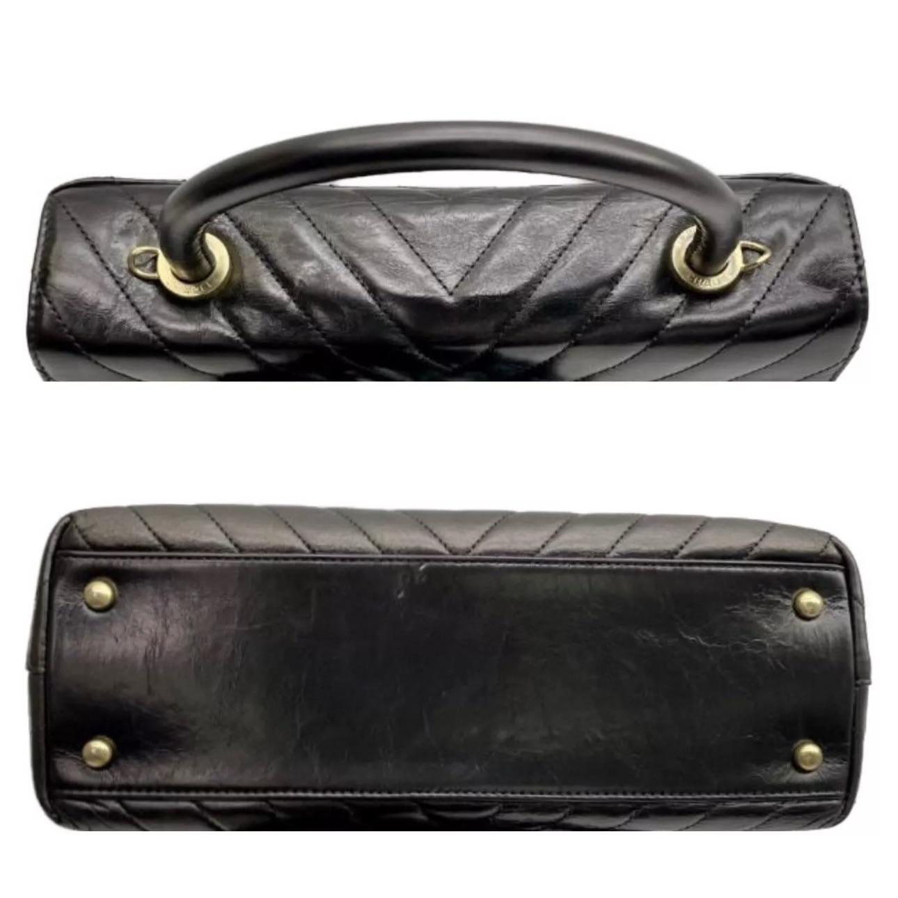 Crinkled Black Chevron Leather Coco Flap Bag