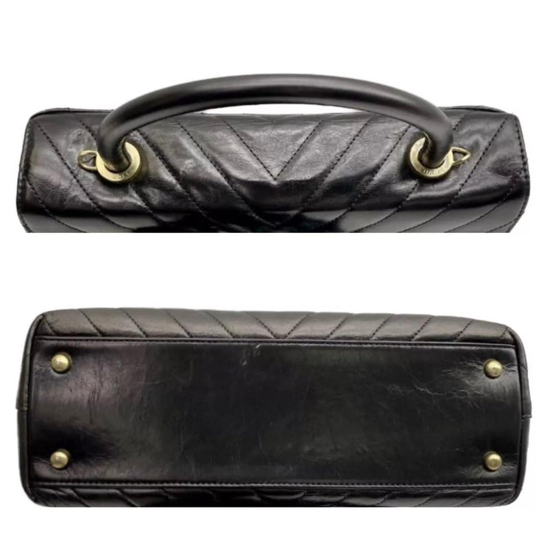 Crinkled Black Chevron Leather Coco Flap Bag
