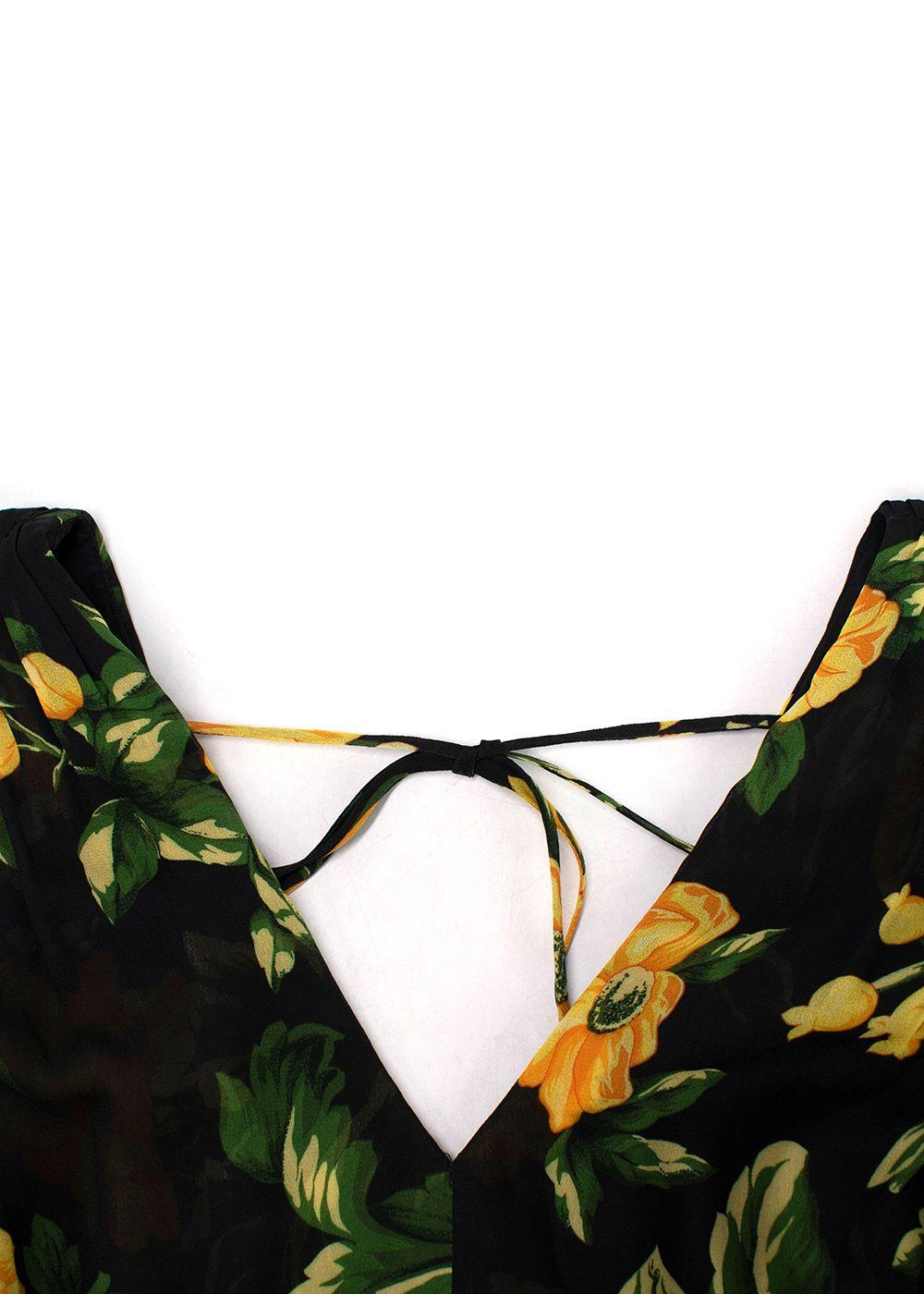 Carolina Herrera Black & Yellow Floral Midi Dress
