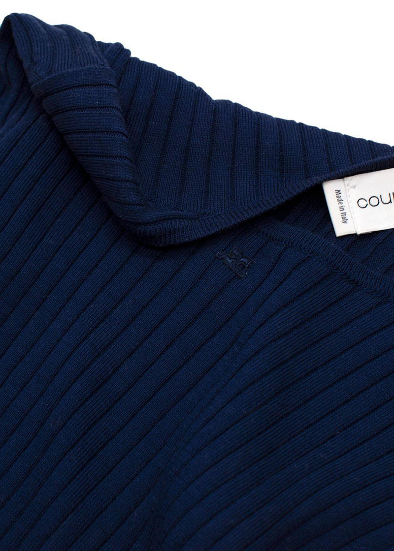 Courreges Royal Blue Ribbed Short Sleeve Basic Tee