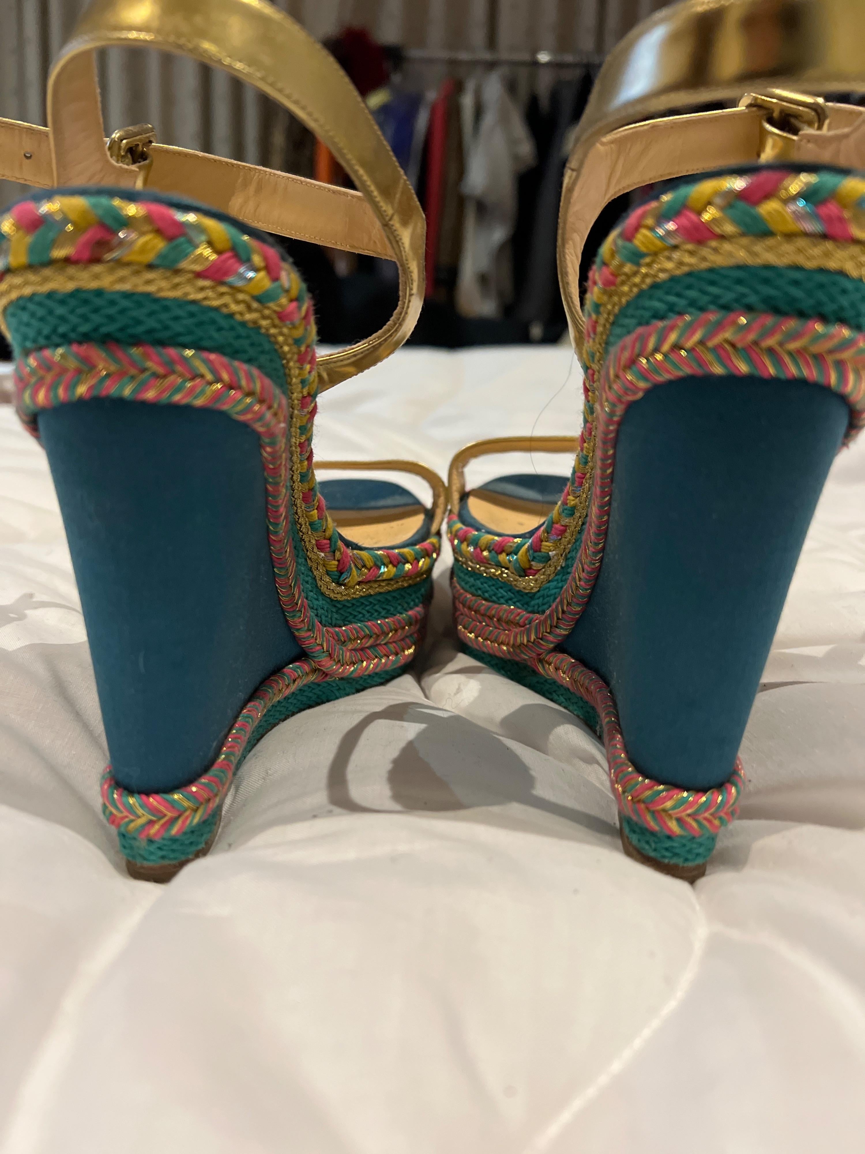 Multicolour Raffia Wedge Heeled Sandals