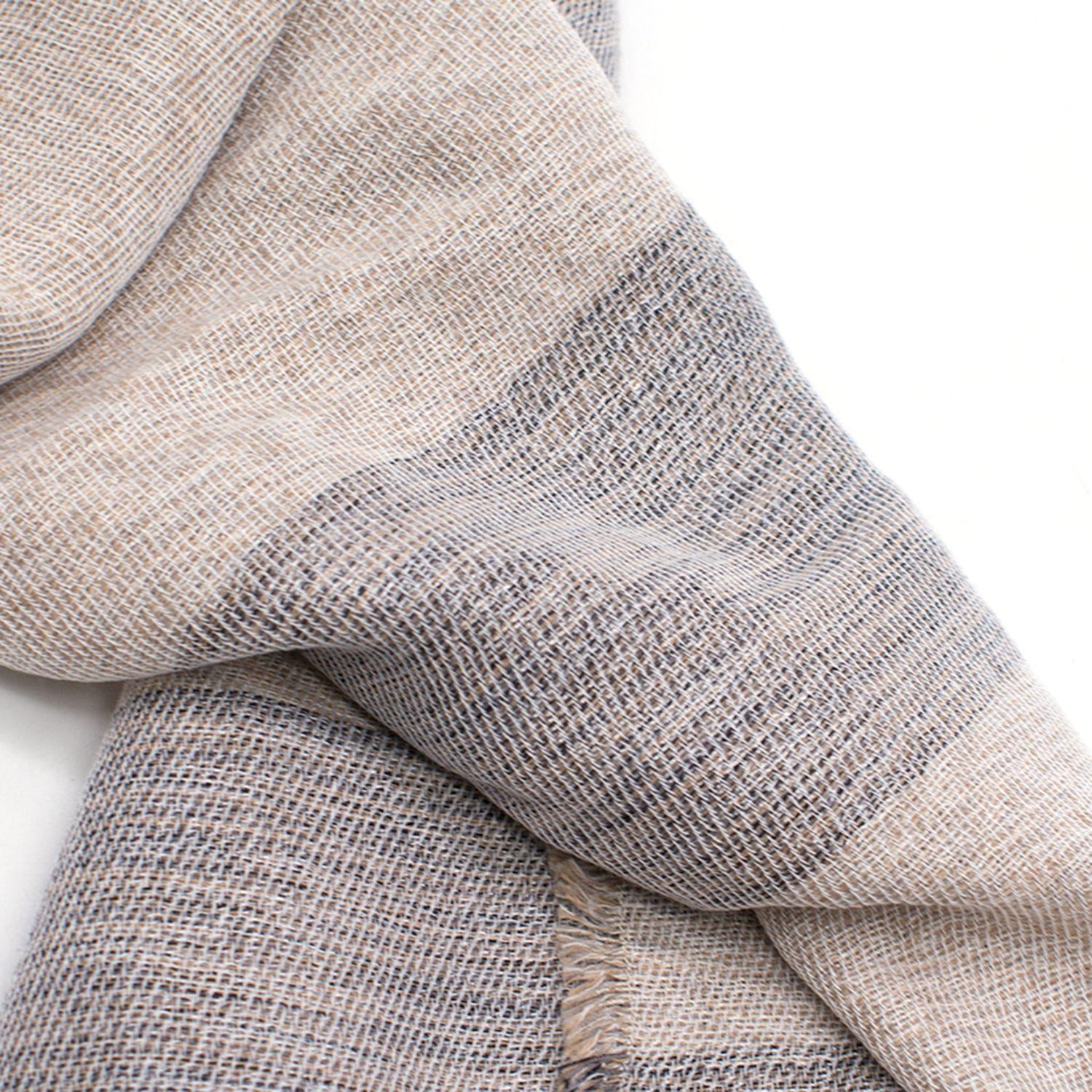 Gloria Oritz Grey, Blue and Beige Striped Scarf