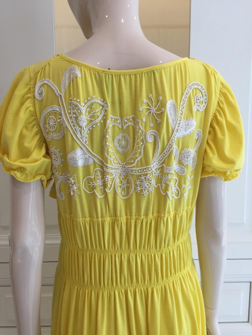 Gaetano Navarra Hand Embroidered Canary Yellow Beaded Dress