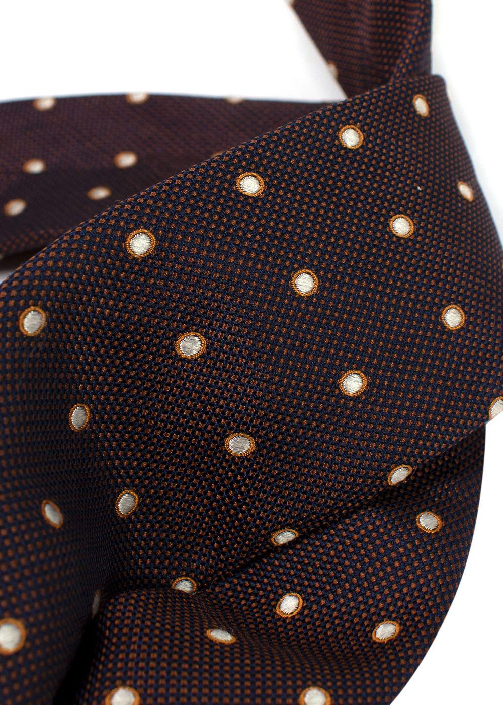 Isaia Navy and Brown Spotted Silk Tie