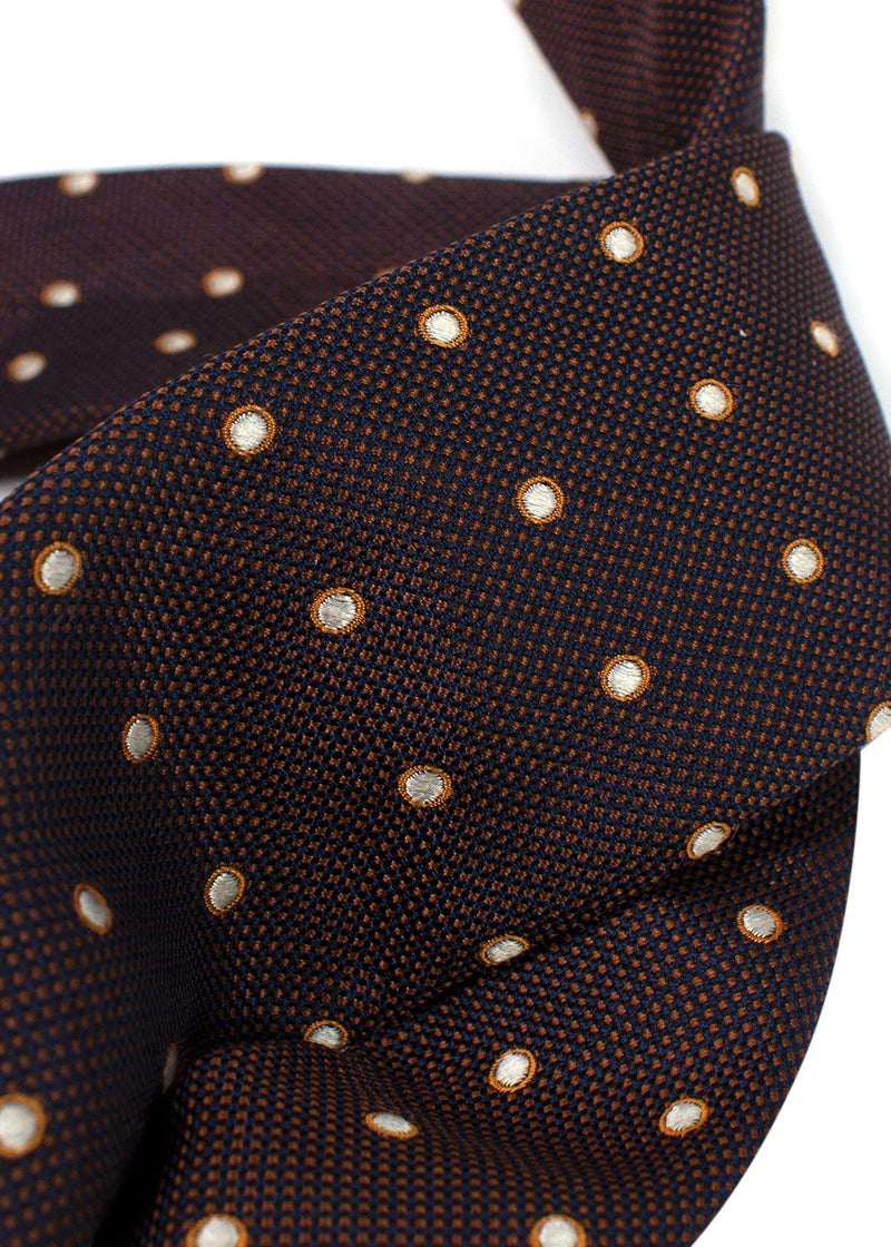 Isaia Navy and Brown Spotted Silk Tie