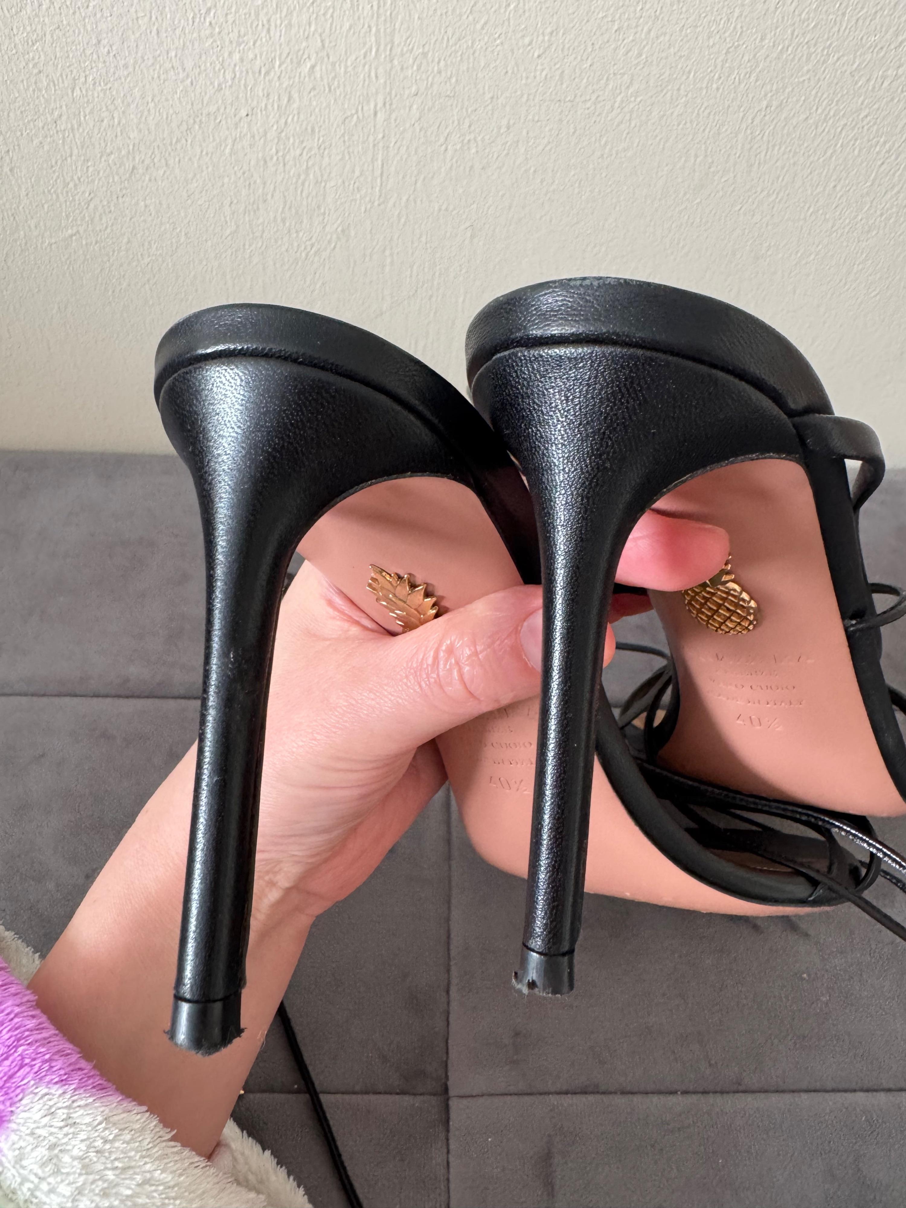 Aquazurra Black Leather Sandals
