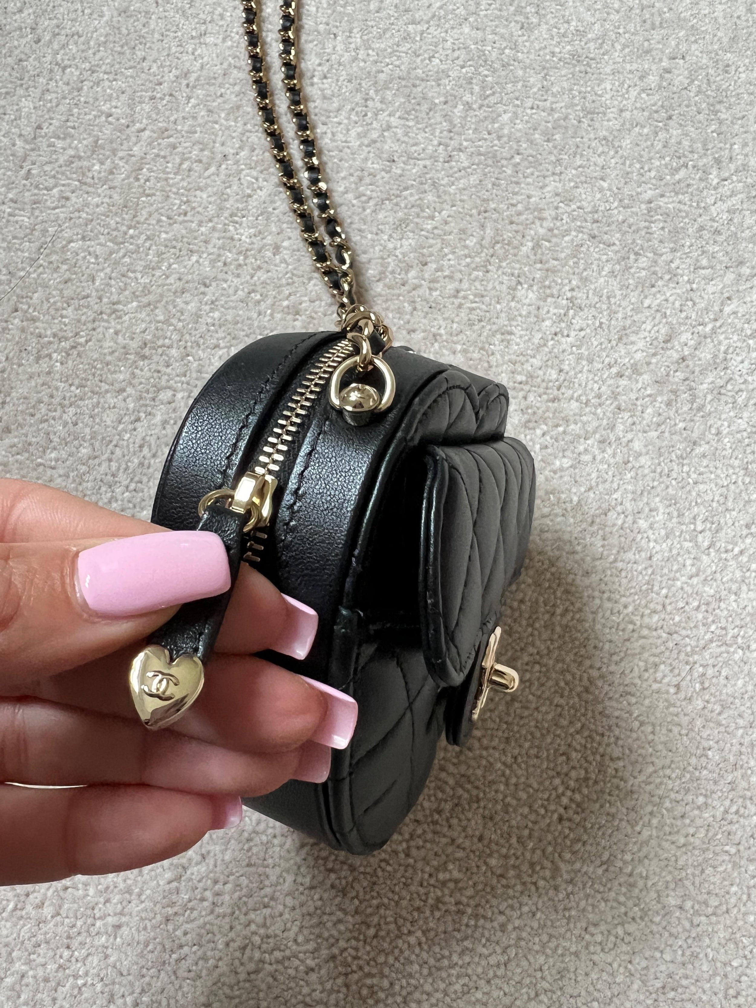 Small Black Lambskin Heart Bag