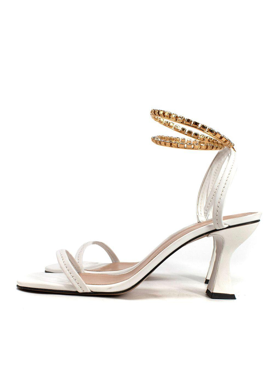 JW Anderson White Crystal Embellished Square Toe Leather Mules