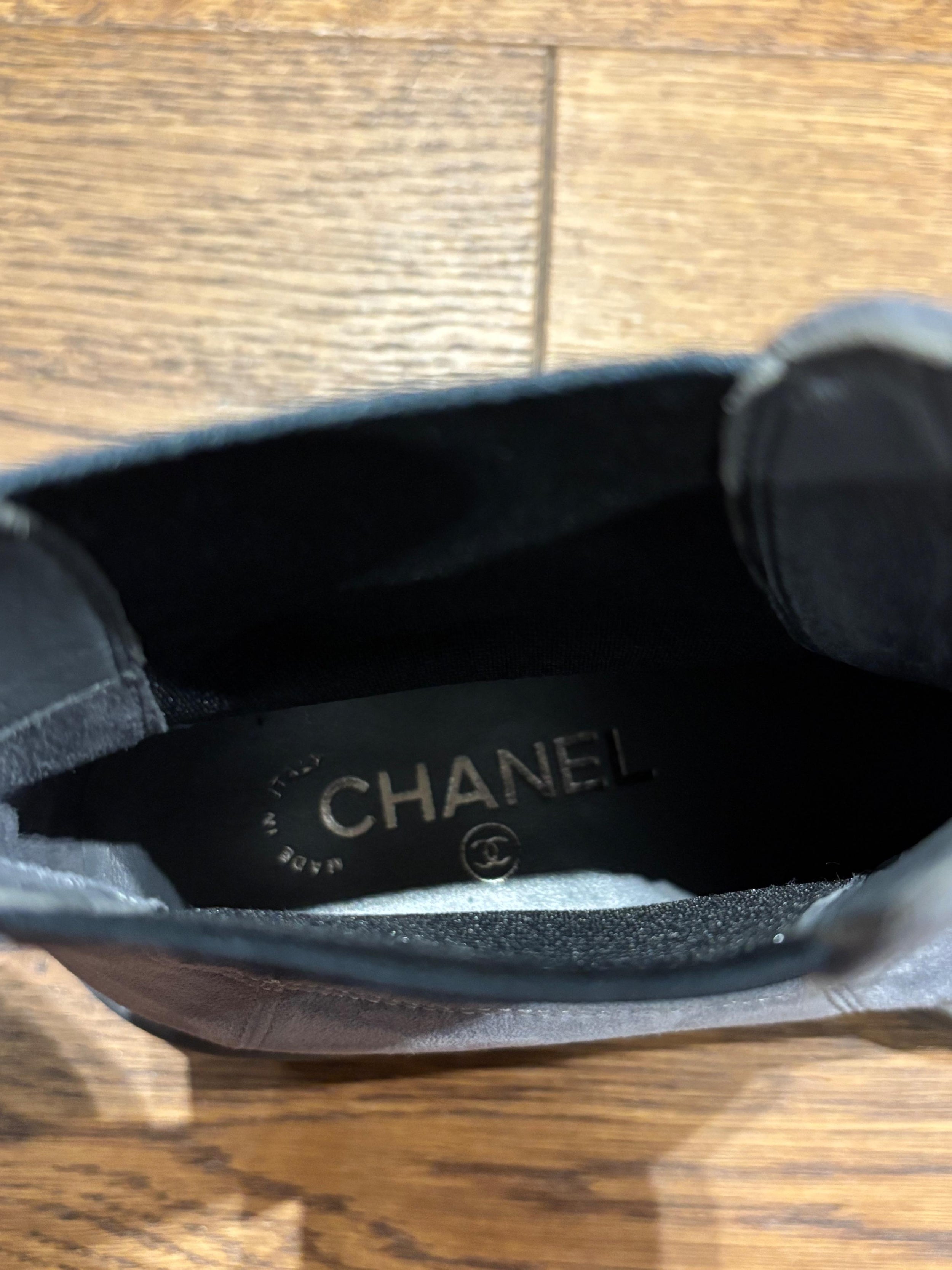 Chanel Grey Suede Ankle Boots