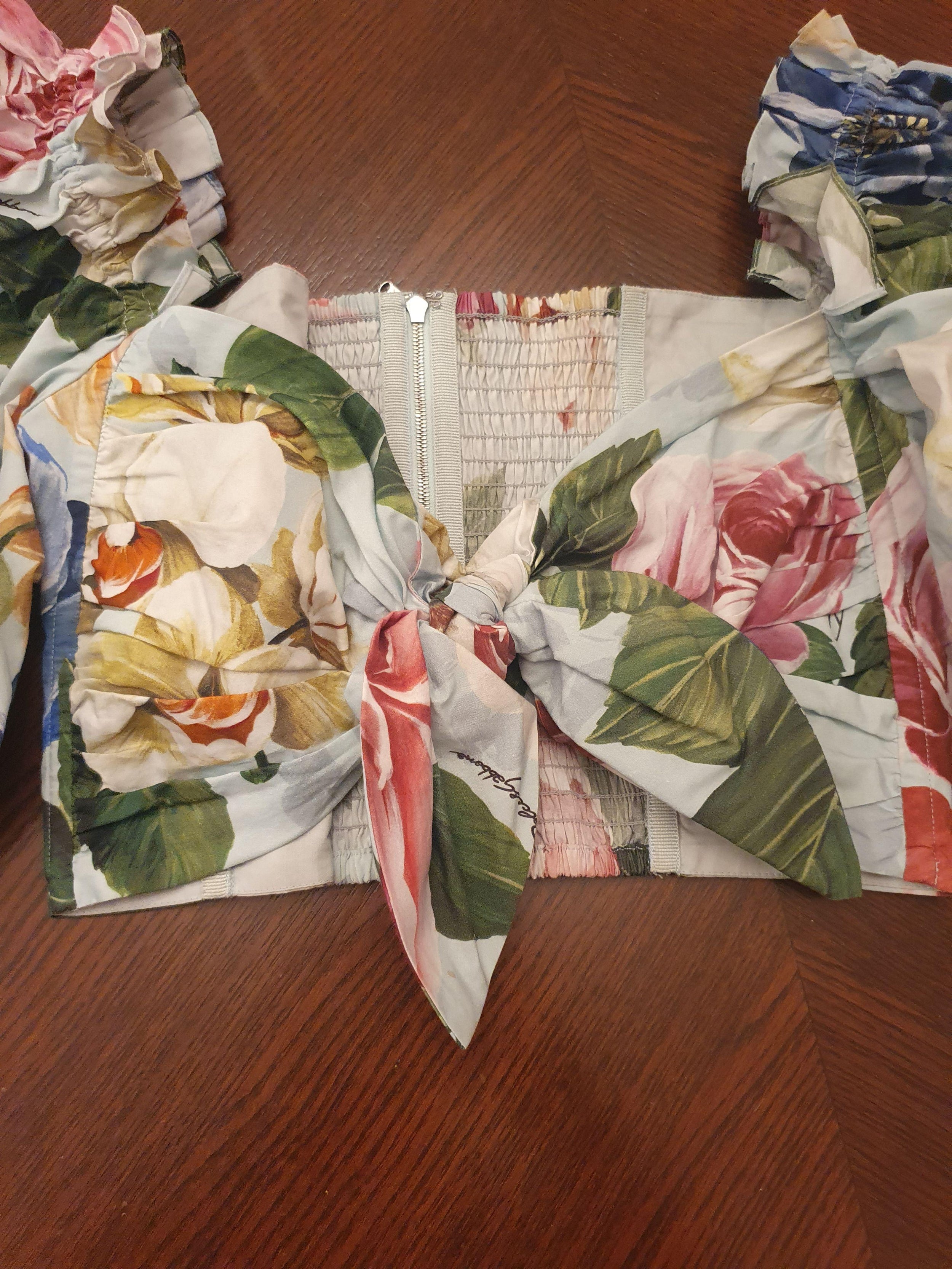 Multicolour floral cotton cropped bustier top
