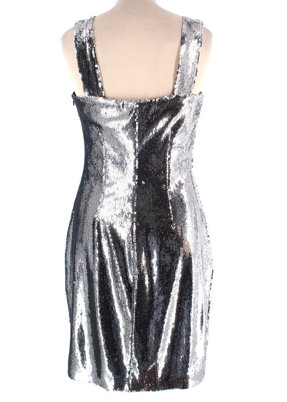 Galvan Silver Sequin Square Neckline Midi Dress