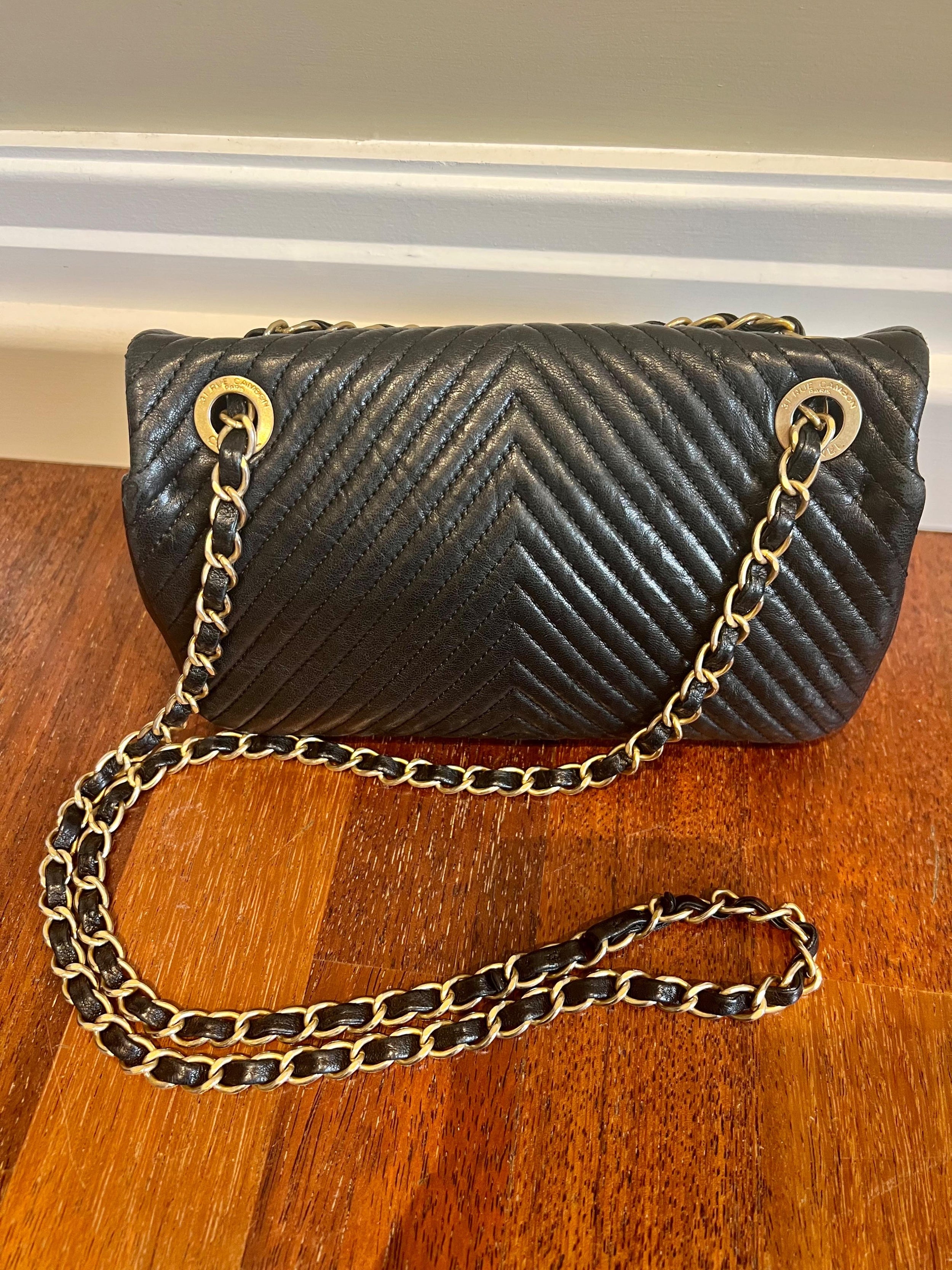 black lambskin leather chevron quilted small flap bag