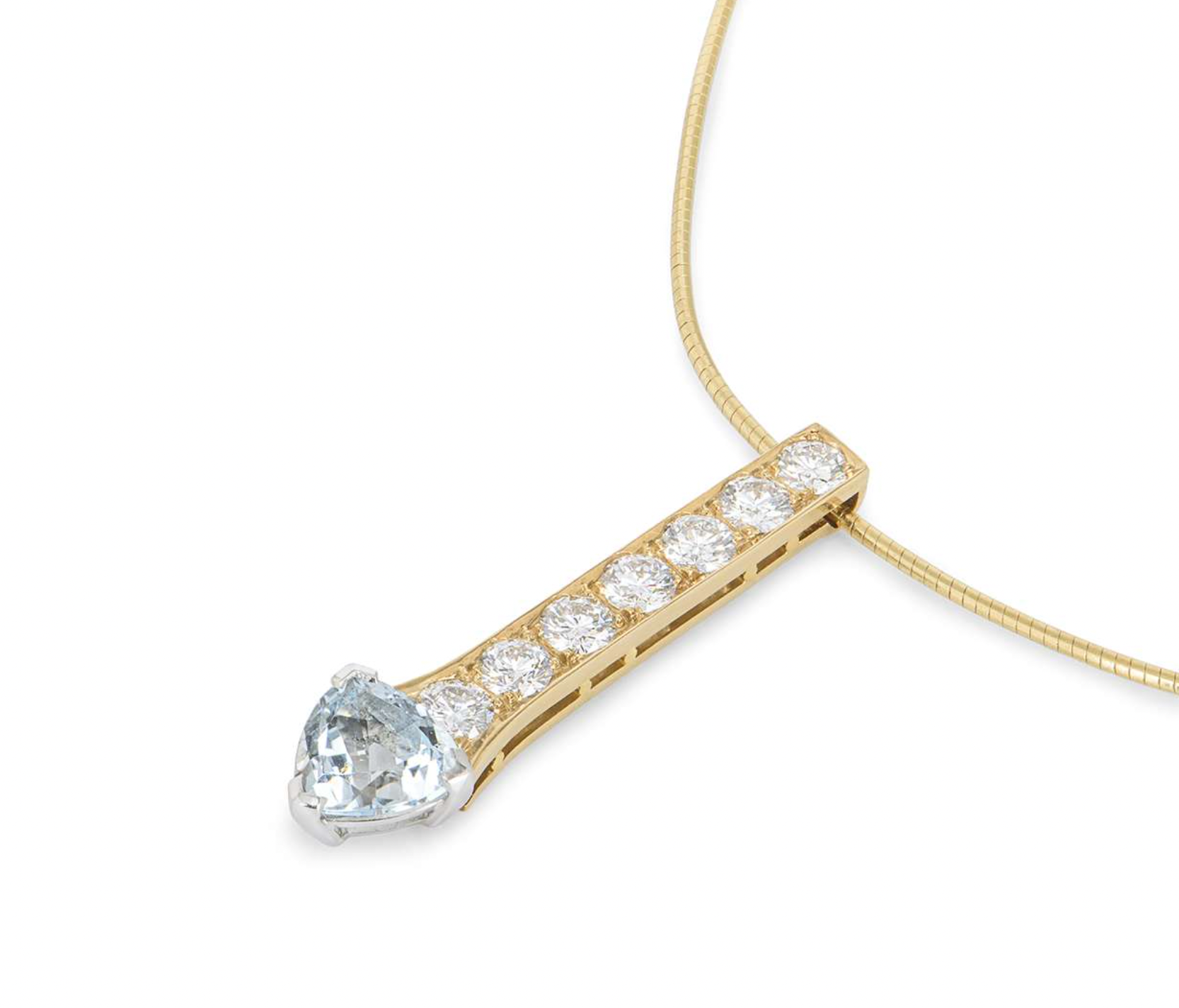 18ct yellow gold, diamond & aquamarine pendant necklace