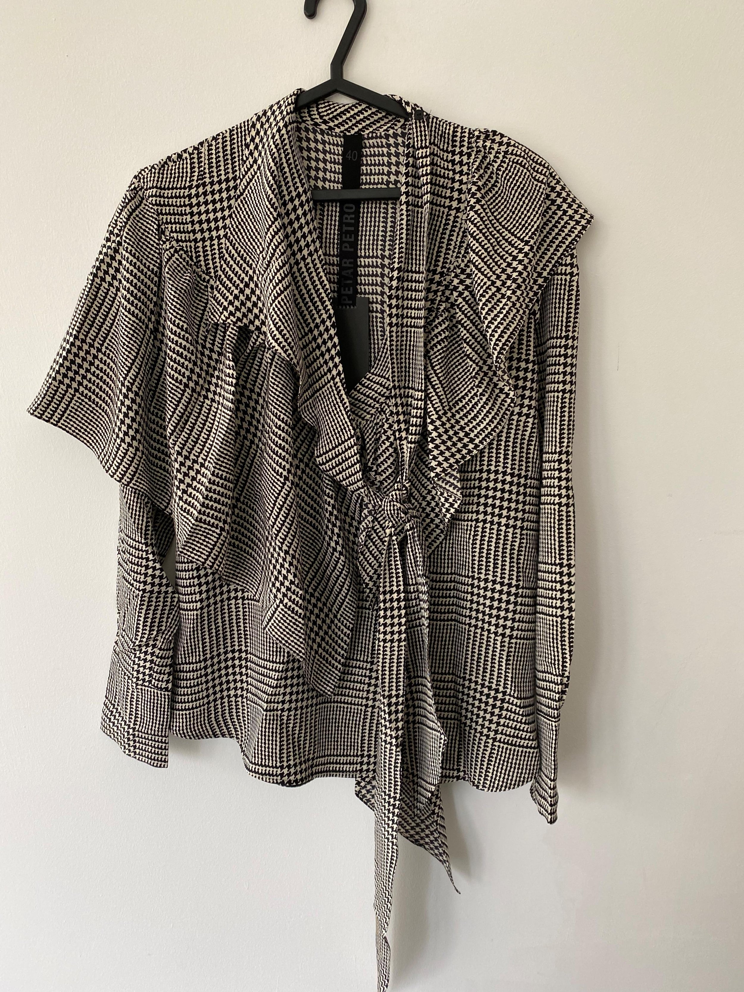 Prince of Wales Check Draped Blouse