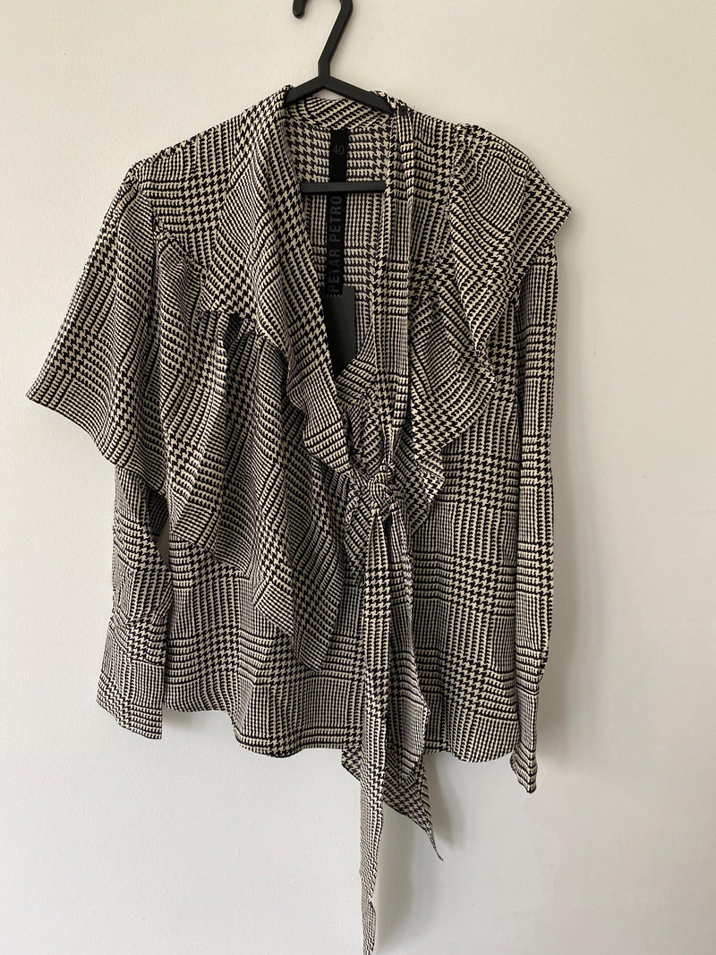 Prince of Wales Check Draped Blouse