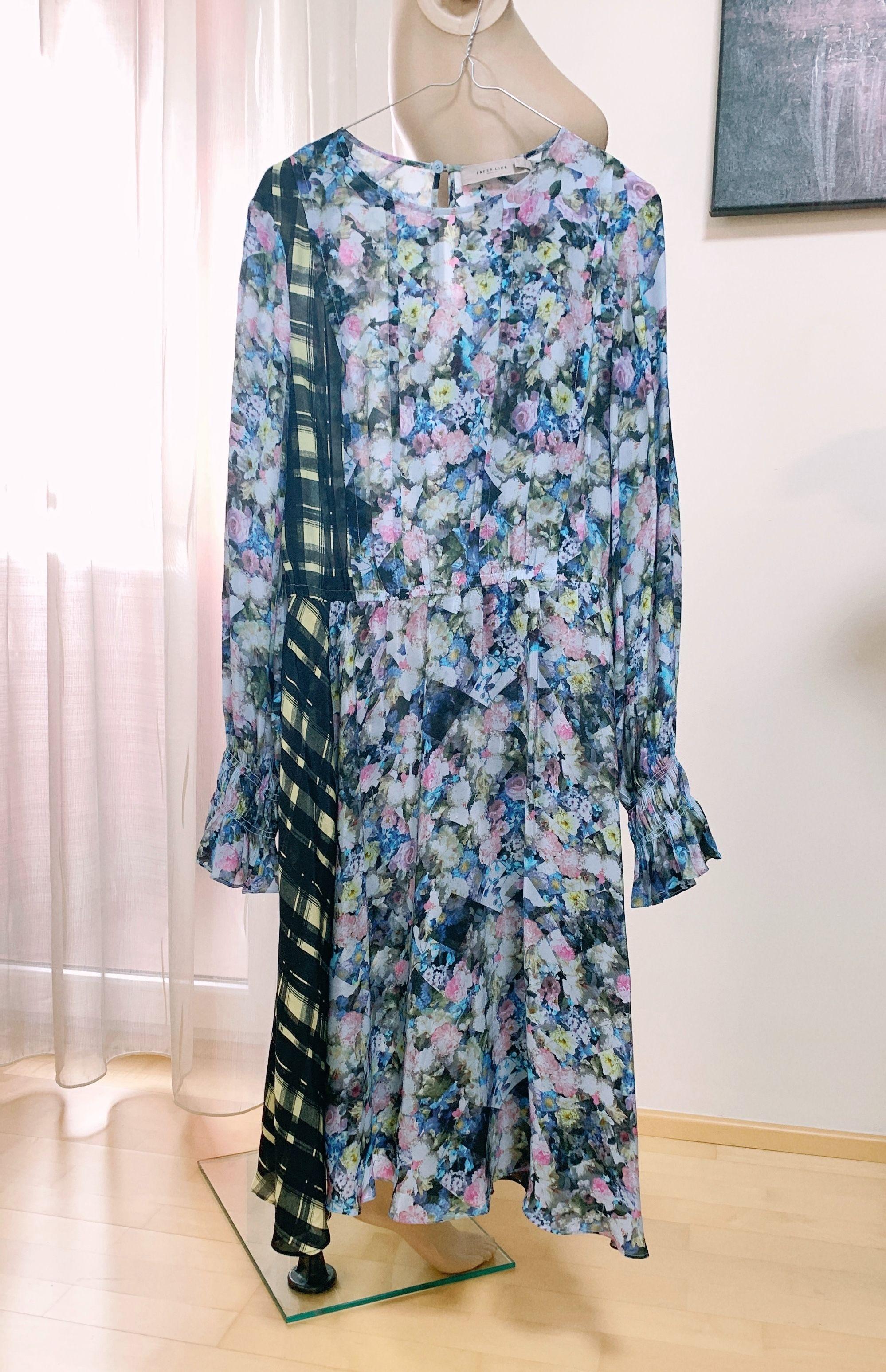 Line Abstract Floral & Checkered Print Kara Dress