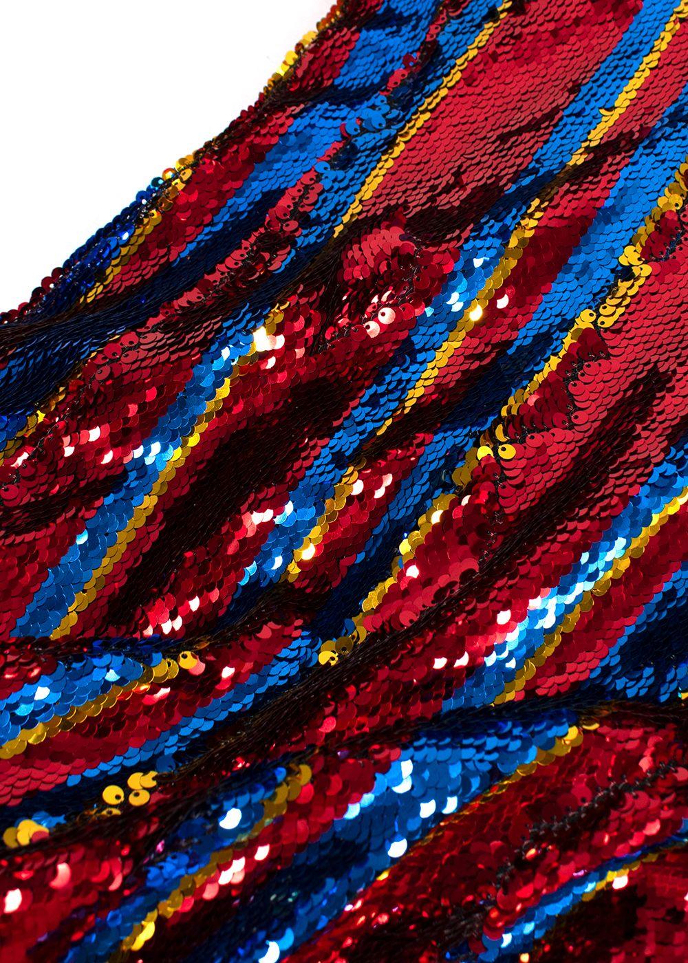 Halpern Red Striped Sequin Mini Dress