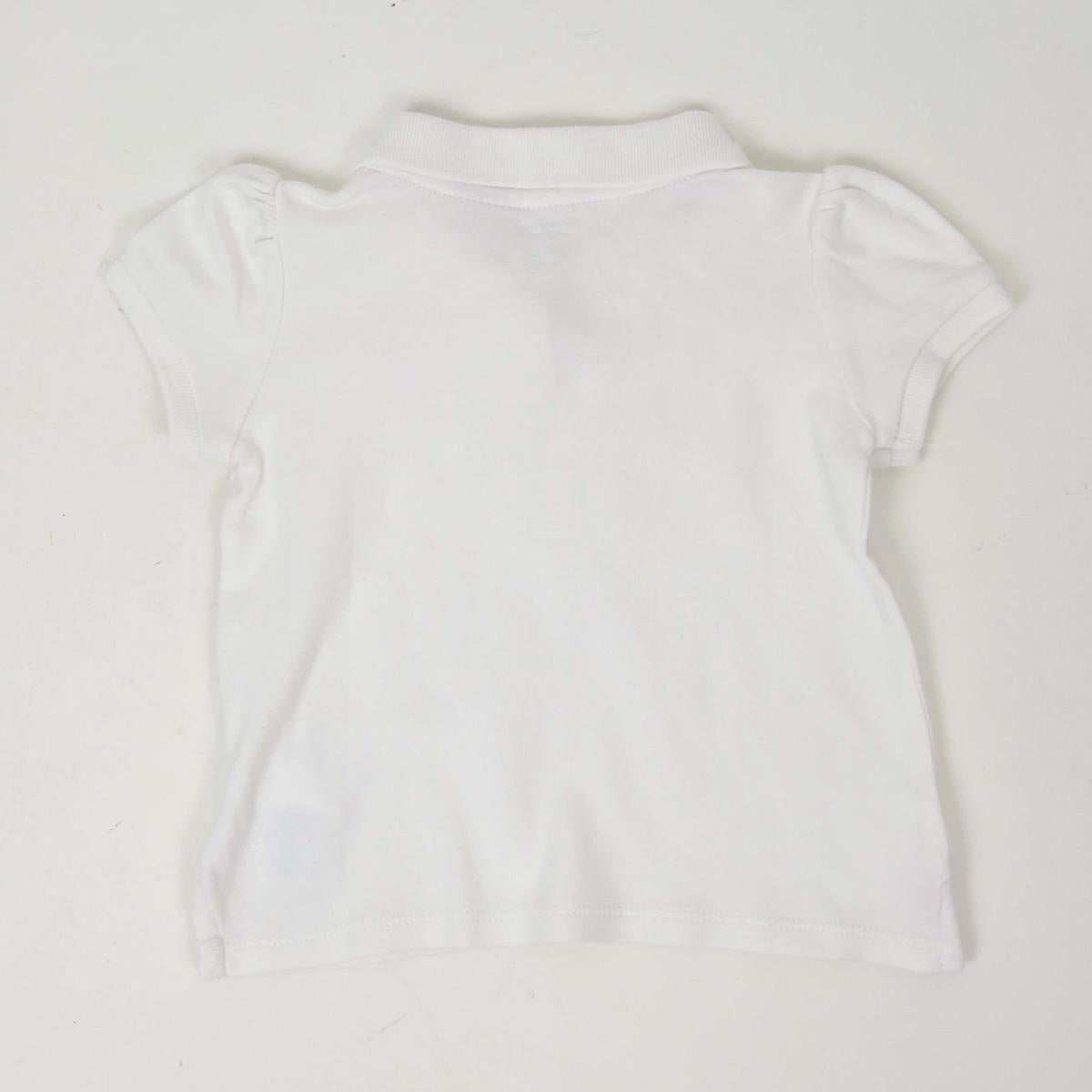 White cotton jersey ruffle trimmed polo shirt