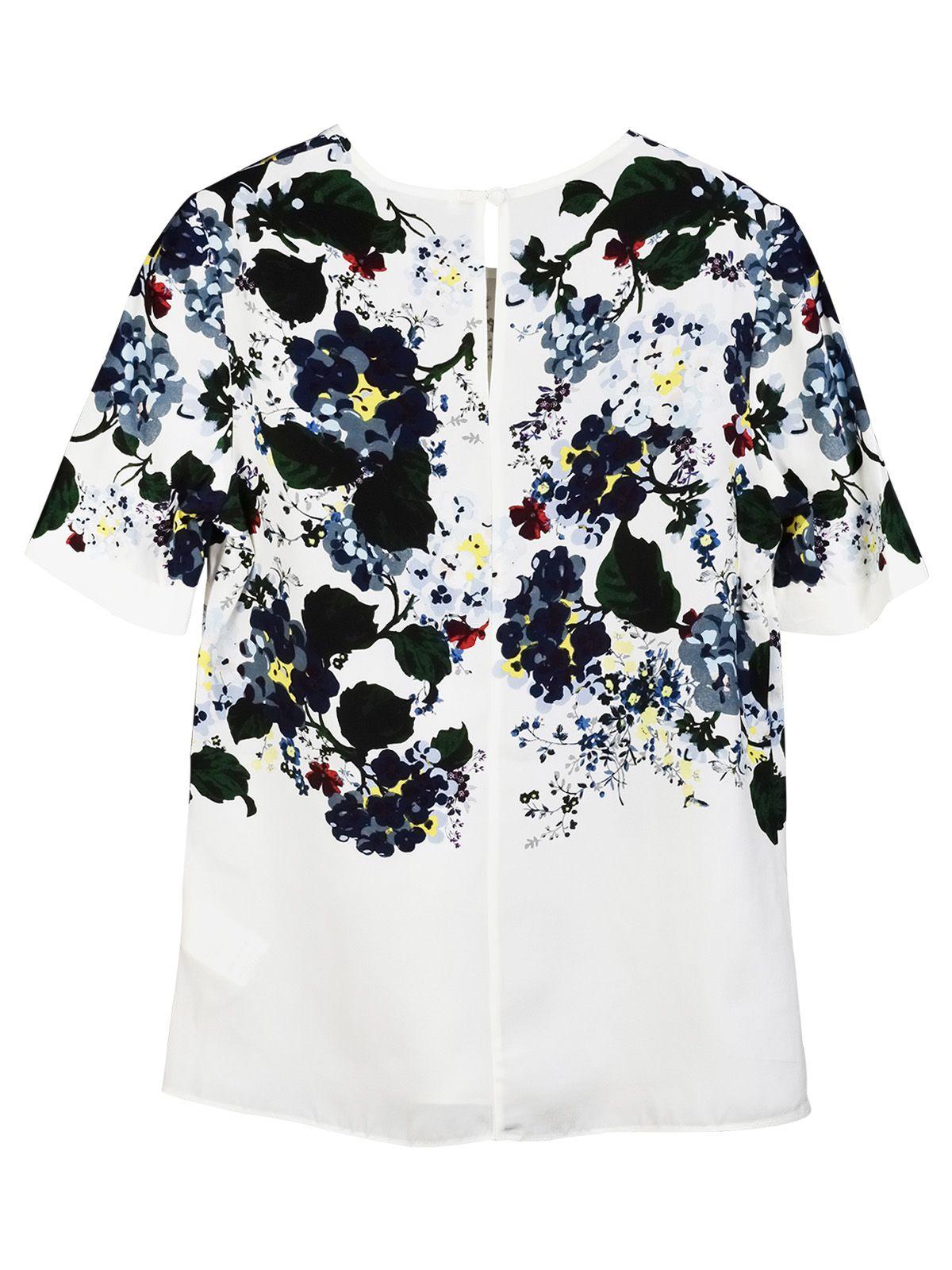 Ivory floral print silk shell top