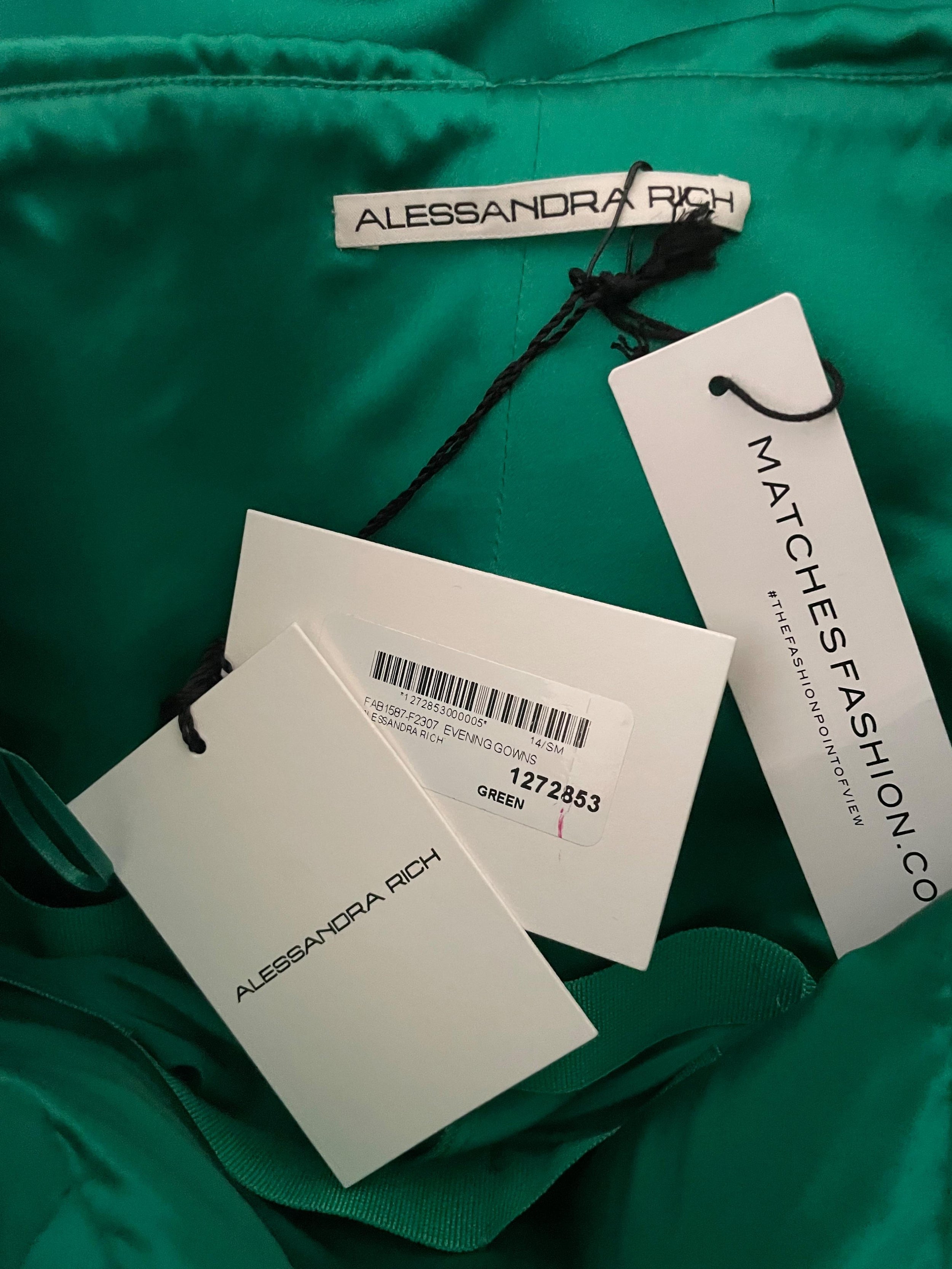Alessandra Rich Green Ruched Strapless Silk Charmeuse Gown