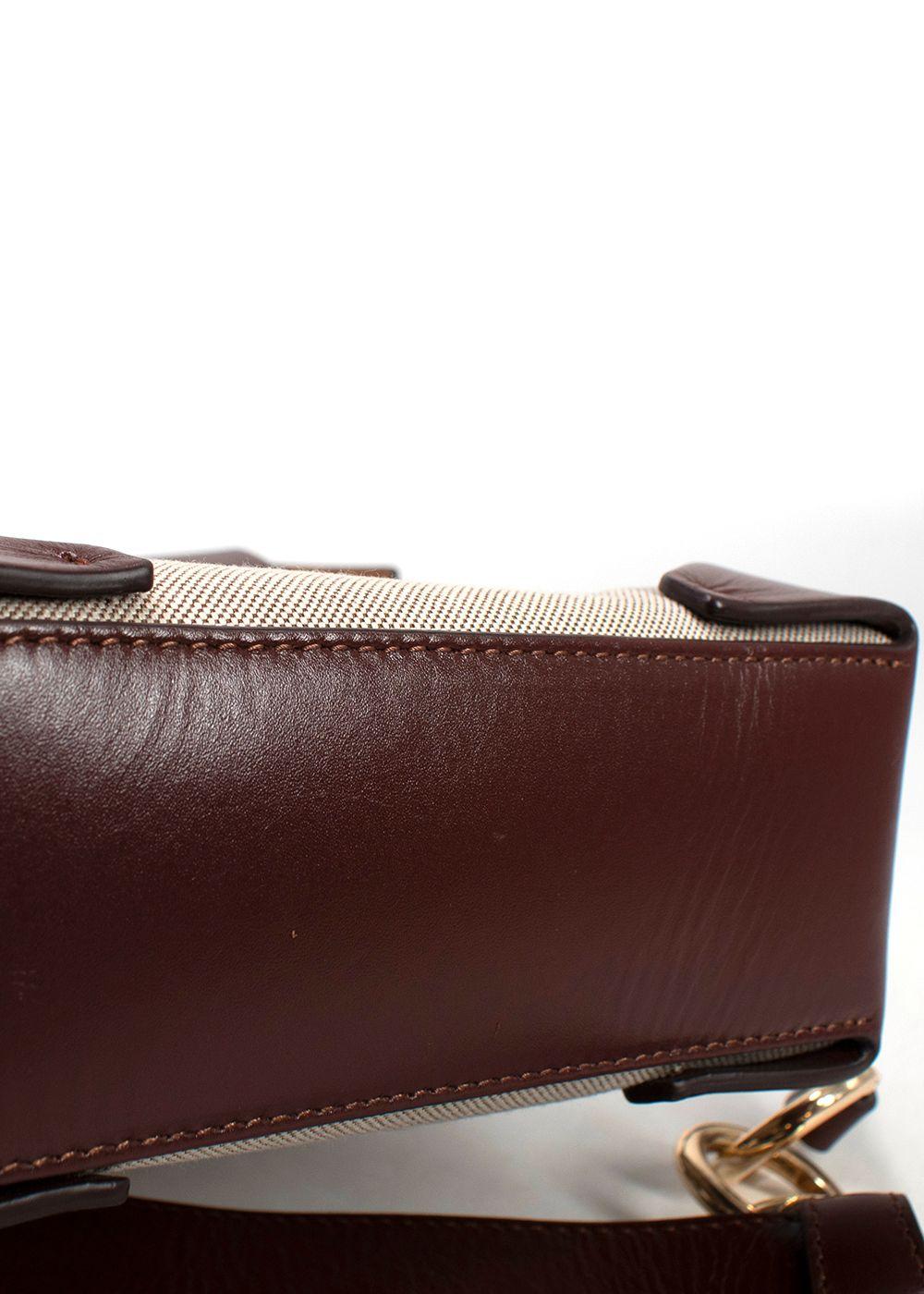 Manu Atelier Chocolate Brown Leather and Canvas Mini Pristine Crossbody Bag
