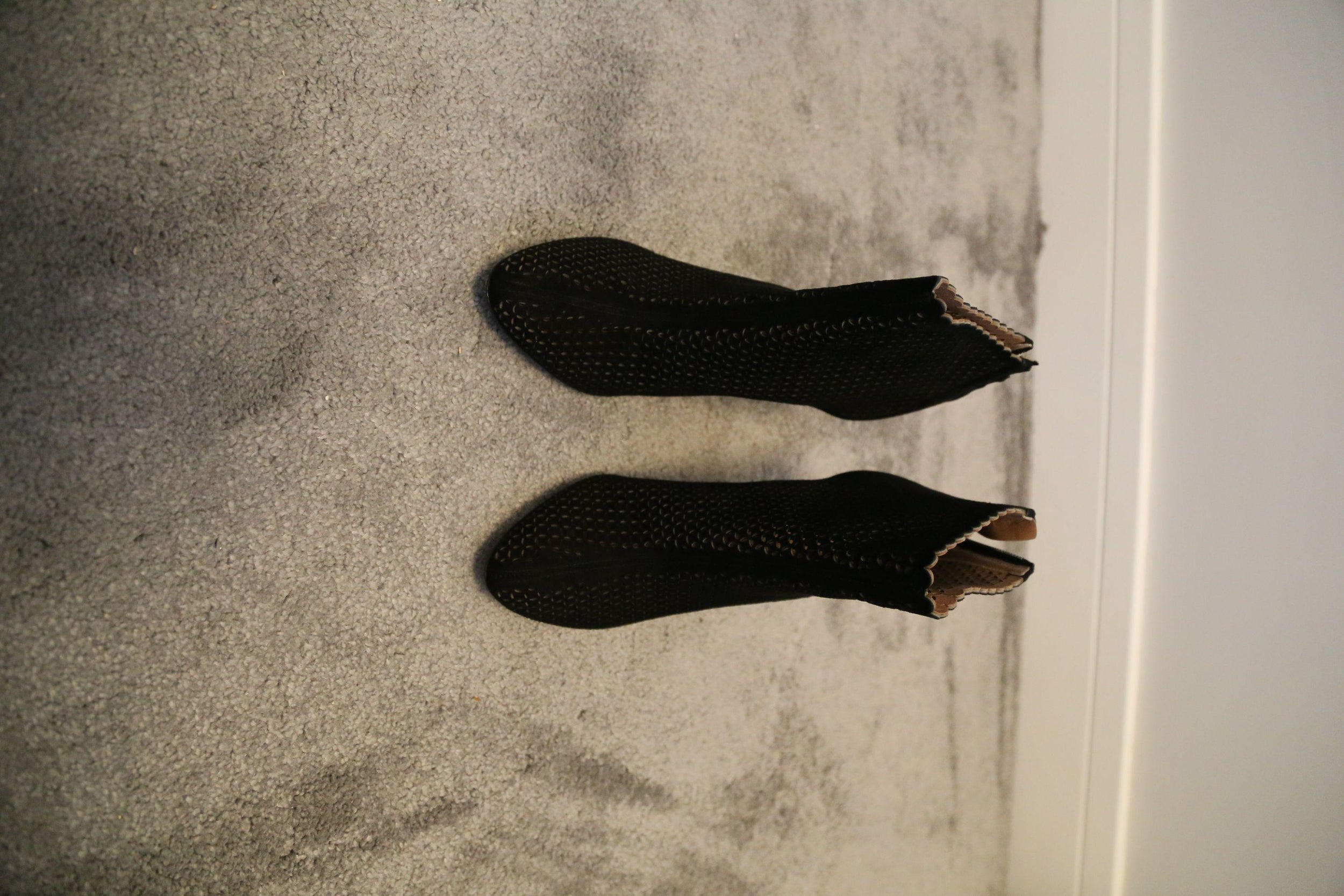 Black Suede Laser Cutout Ankle Boots