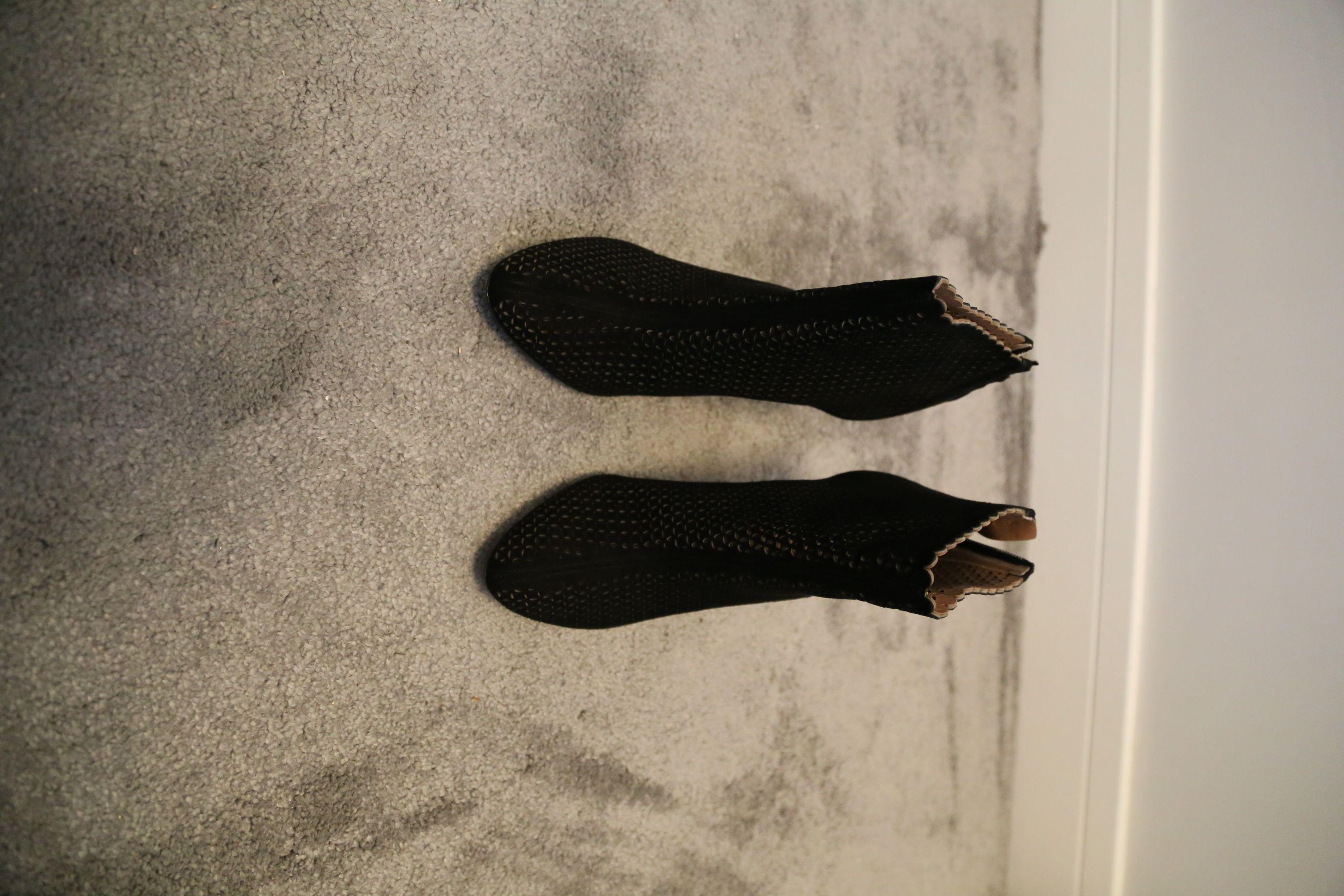 Black Suede Laser Cutout Ankle Boots