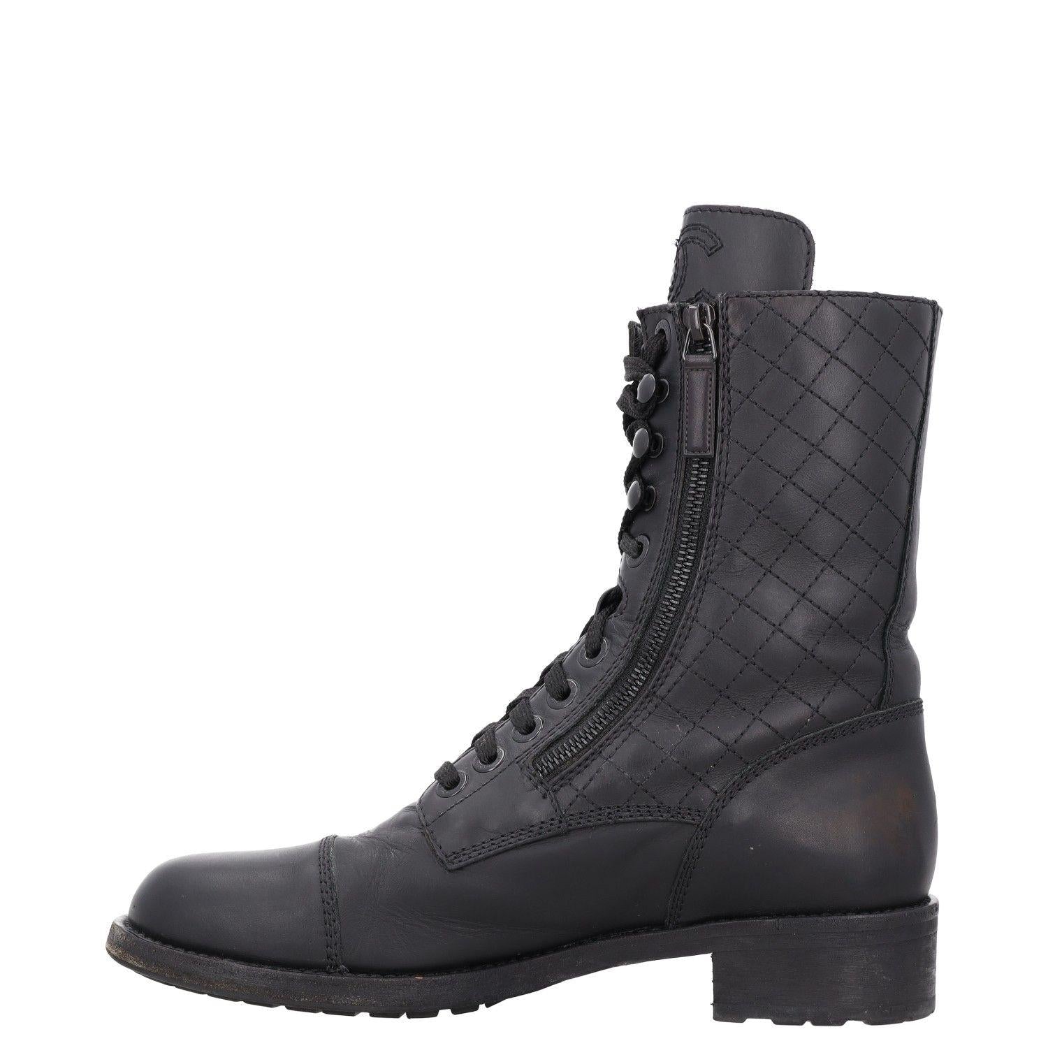 Chanel Interlocking CC Logo Leather Combat Boots