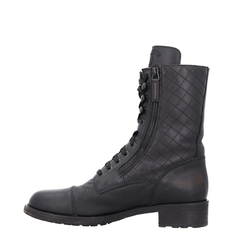 Chanel Interlocking CC Logo Leather Combat Boots
