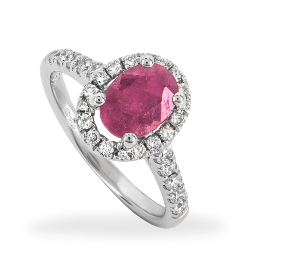 18kt White Gold Diamond & Ruby Ring - Size 50