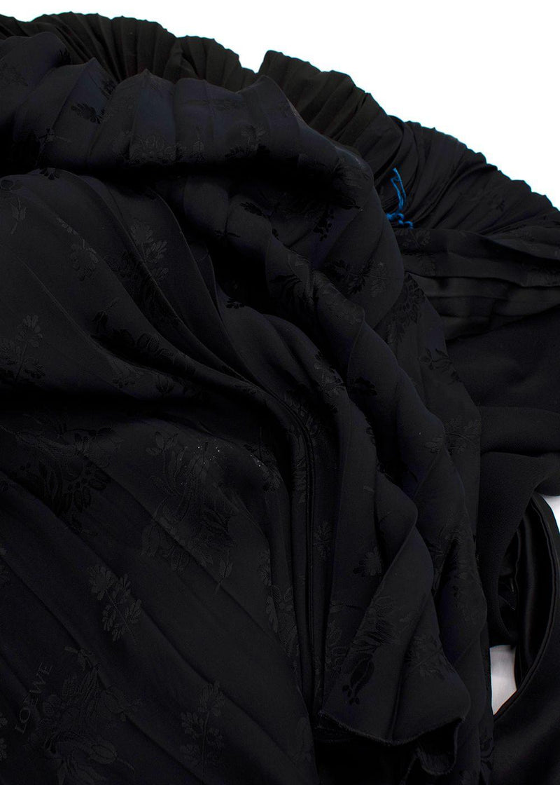 Loewe Black Pleated Asymmetric Contrast Stitch Maxi Dress