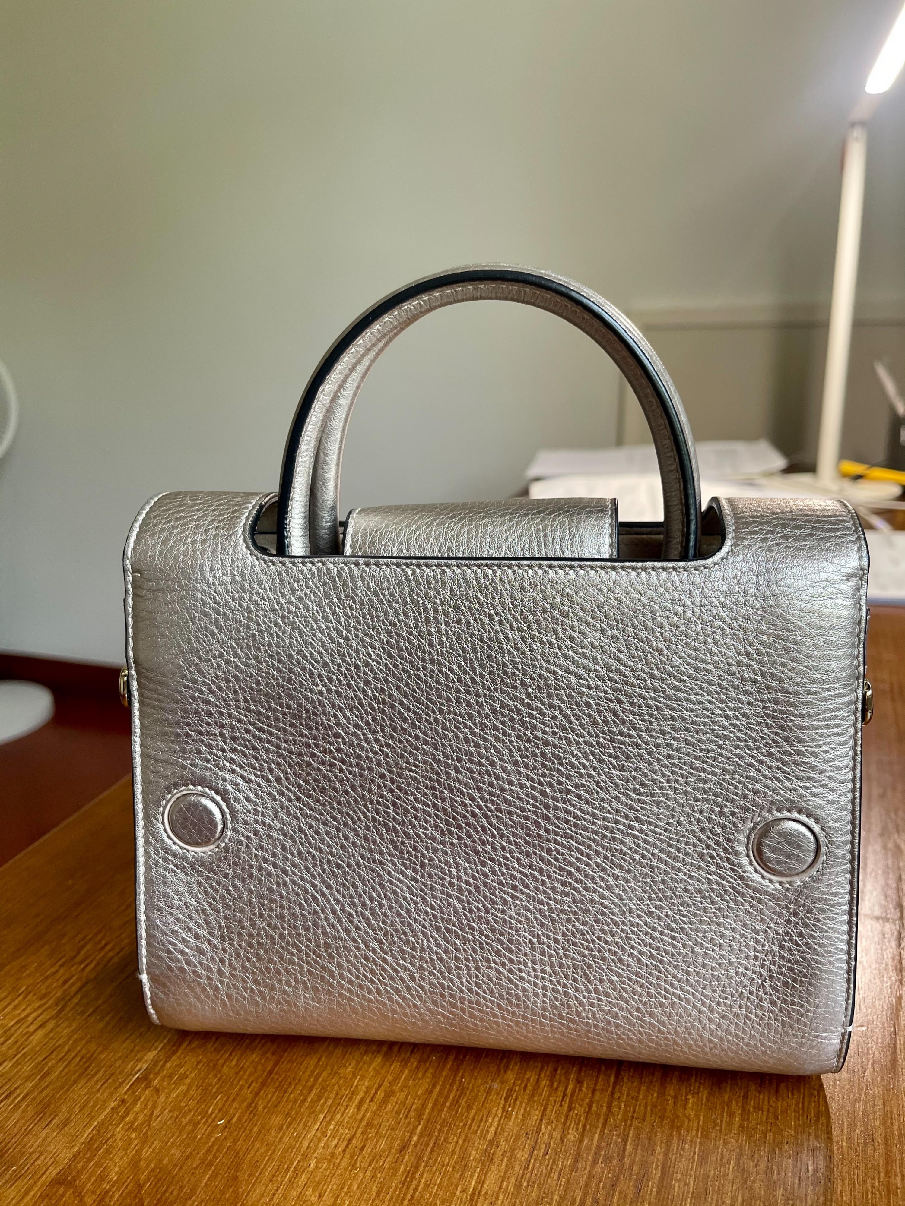 Silver Grained Leather Mini Diorama Bag