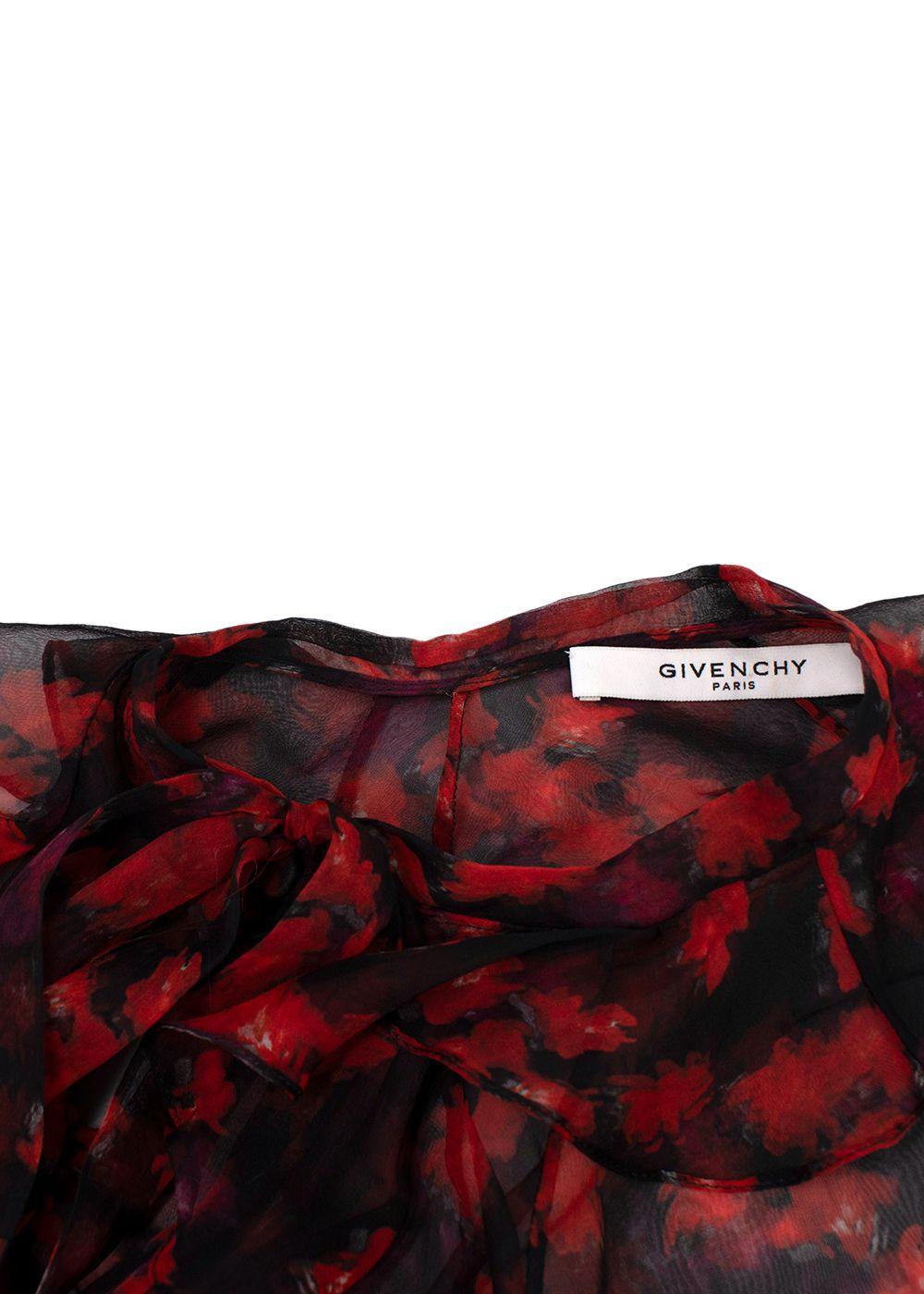 Givenchy Red and Black Floral Sheer Silk Blouse