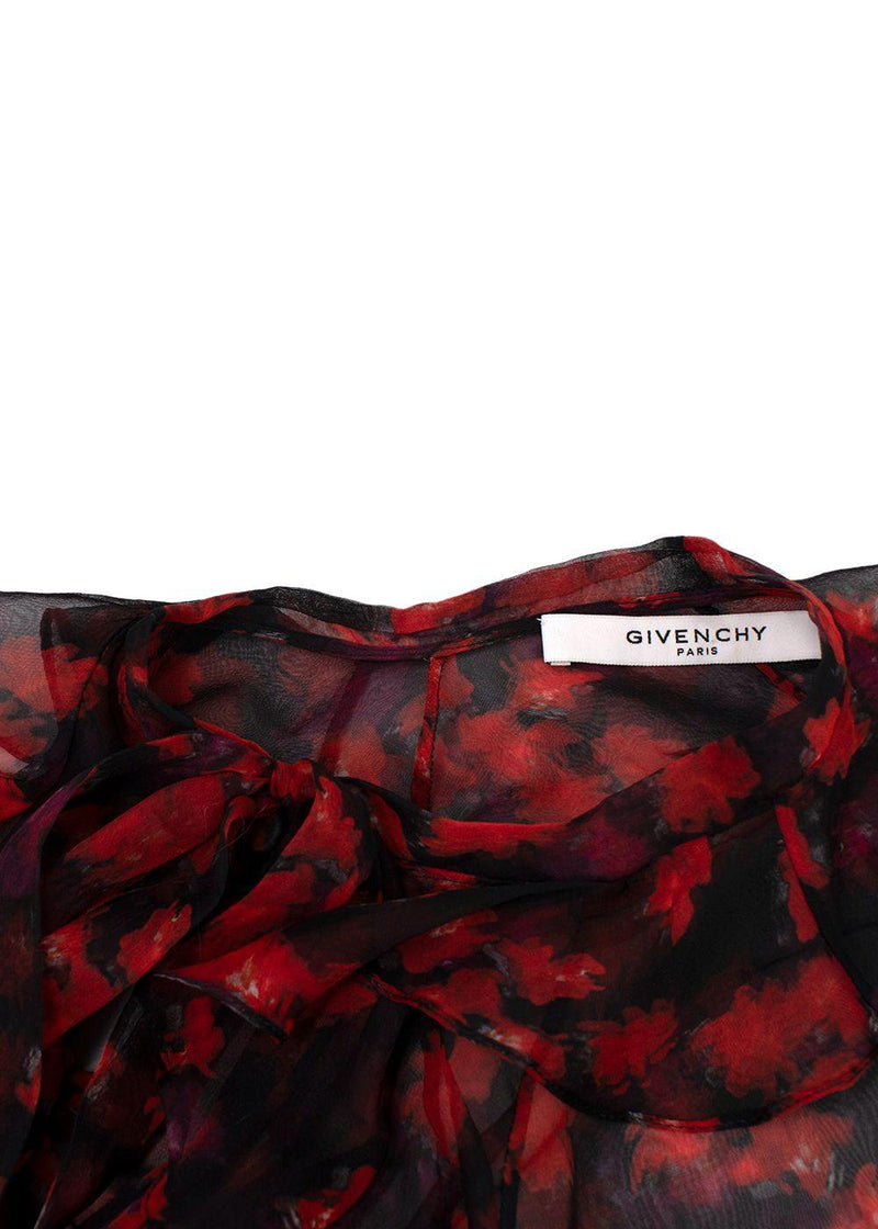 Givenchy Red and Black Floral Sheer Silk Blouse