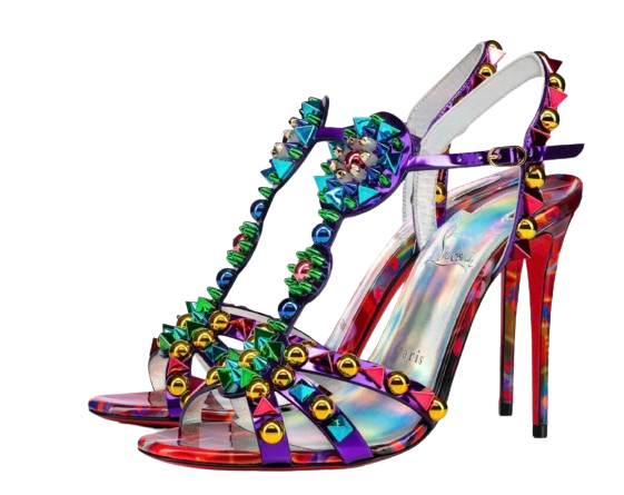 Christian Louboutin Multicolour Goldora 100 Studded Patent Leather Heels