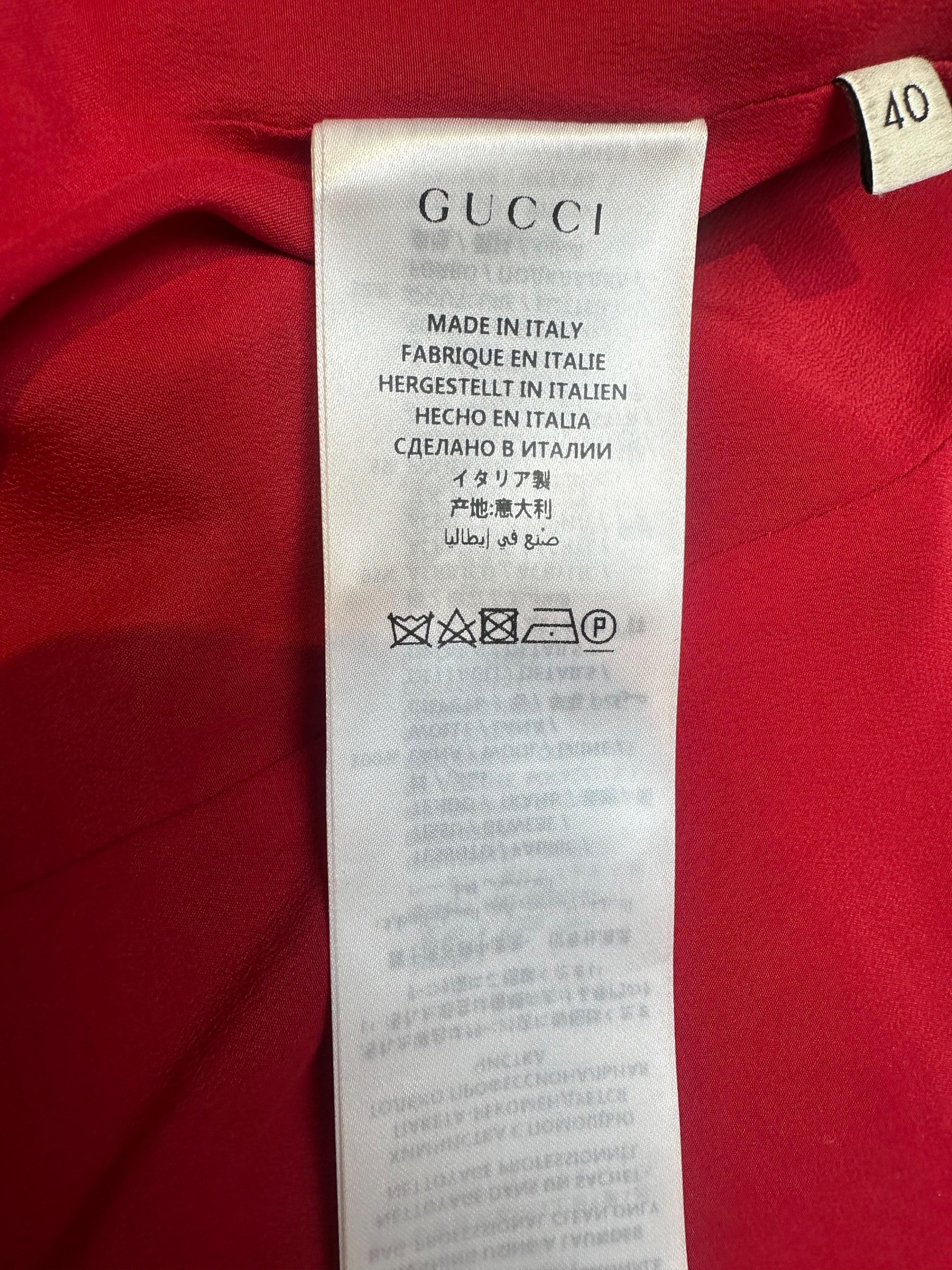 Gucci Red Tiger Embroidered Jacket with Faux Pearl Button Detail