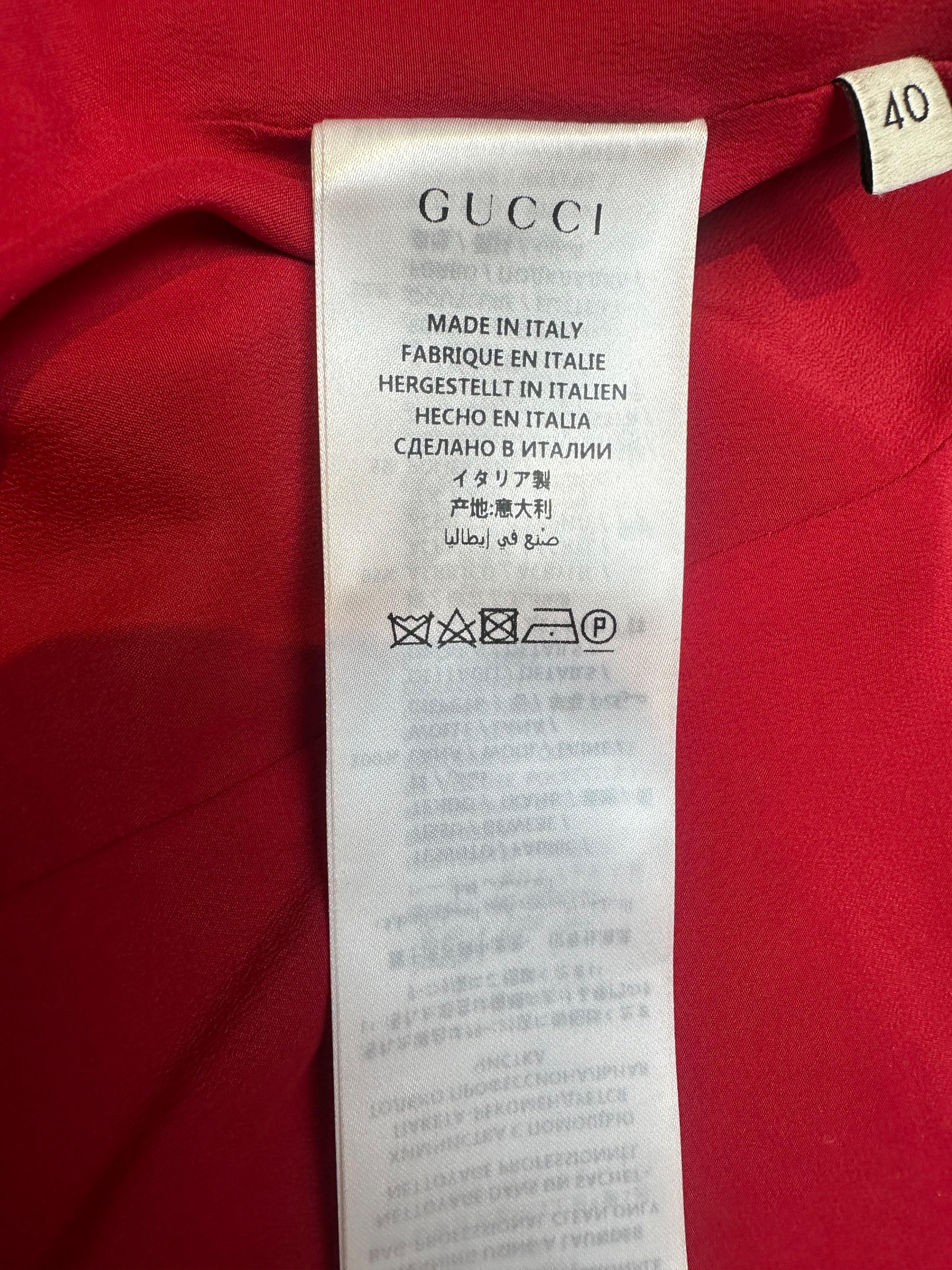 Gucci Red Tiger Embroidered Jacket with Faux Pearl Button Detail