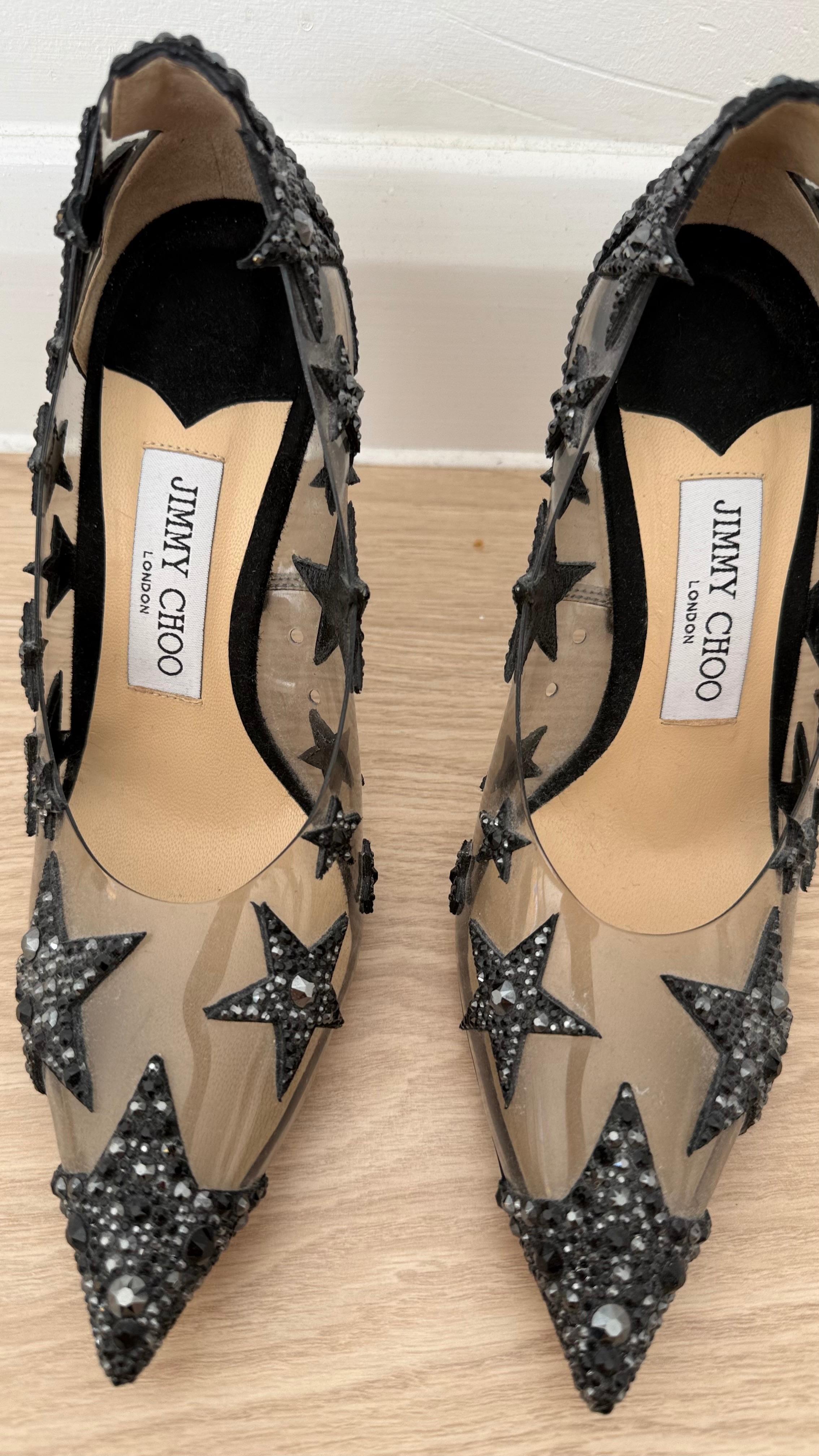 Jimmy Choo Embellished Plexi Heels