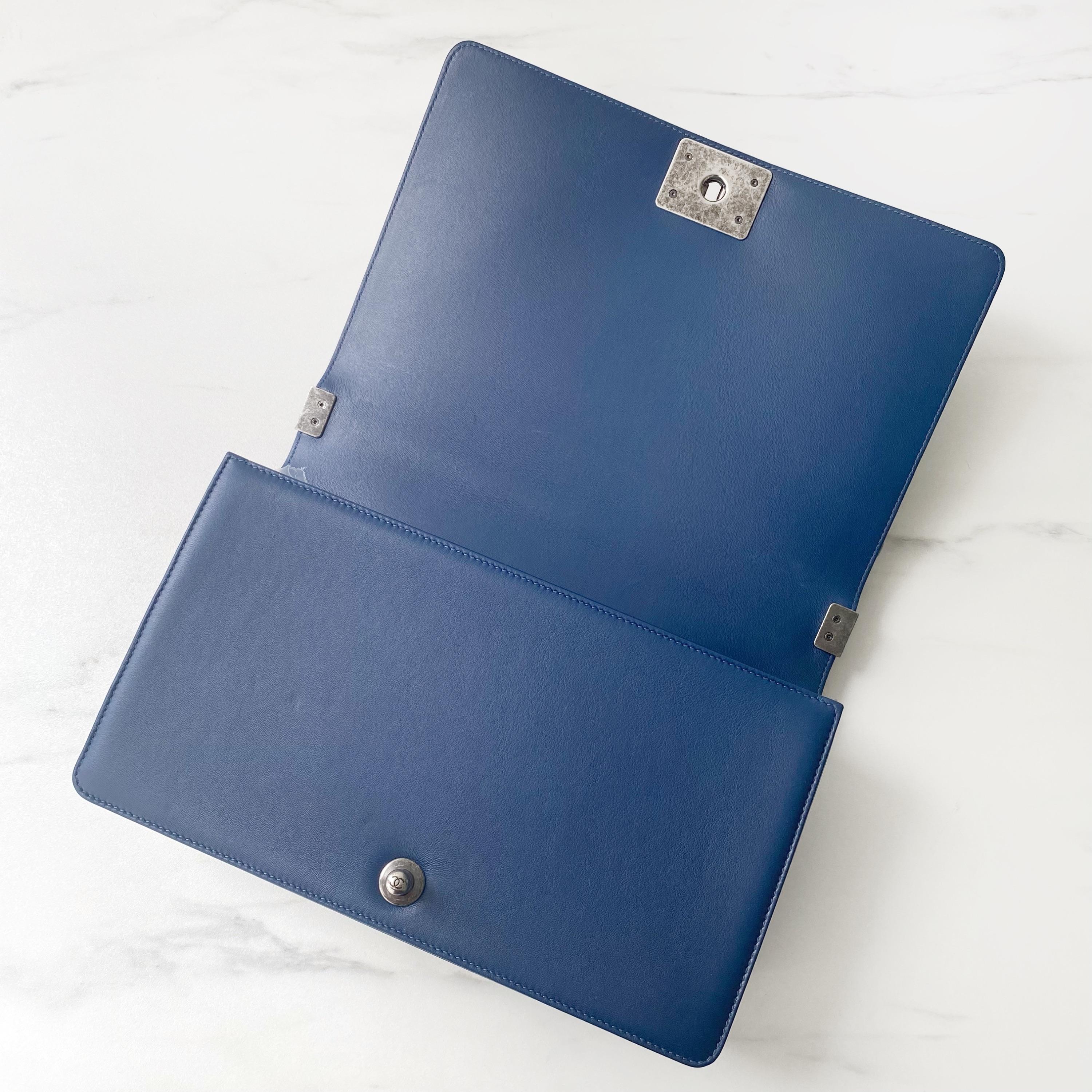 Blue Chevron Leather Boy Bag