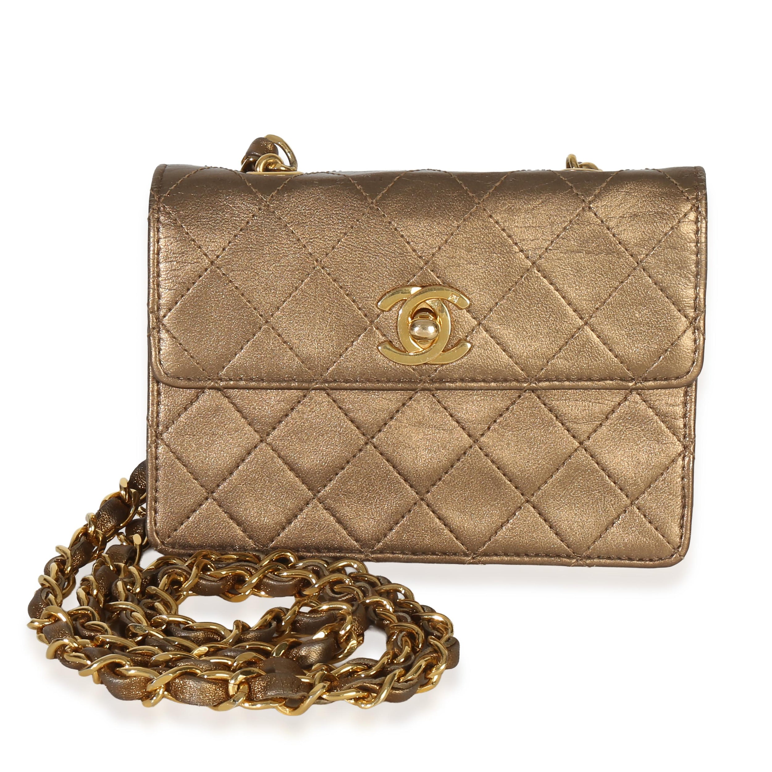 Chanel Metallic Quilted Lambskin Extra Mini Square Flap Bag